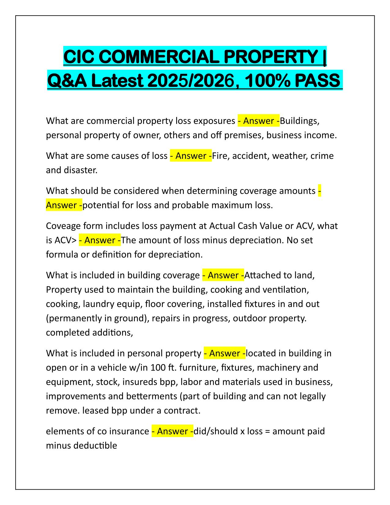 CIC COMMERCIAL PROPERTY Q&A Latest 2025 Update