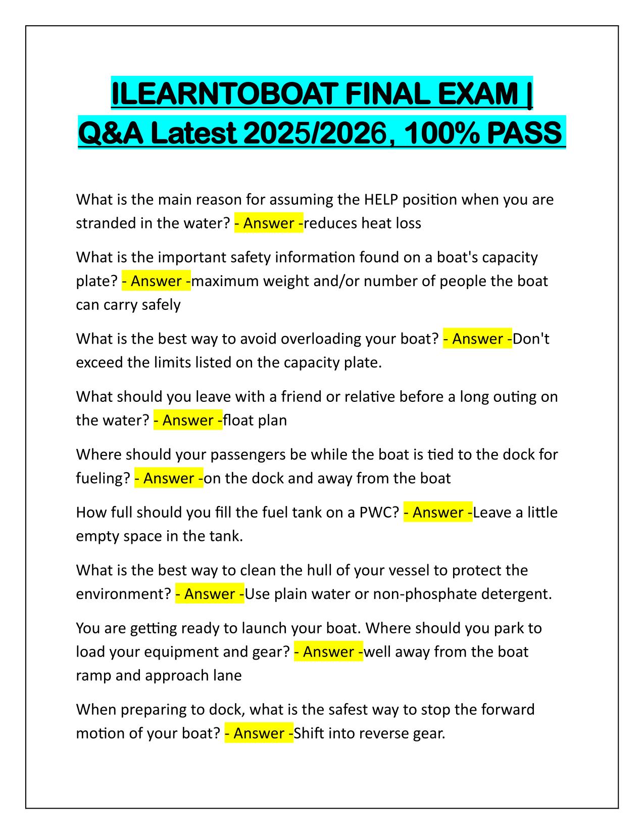 ILEARNTOBOAT FINAL EXAM Questions and Correct Answers Latest 2025-2026 Update