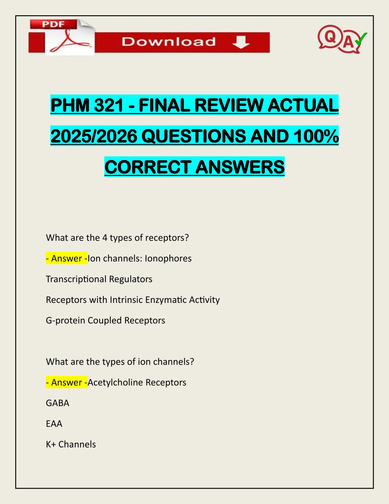 PHM 321 - FINAL REVIEW ACTUAL 2025/2026 Q&A