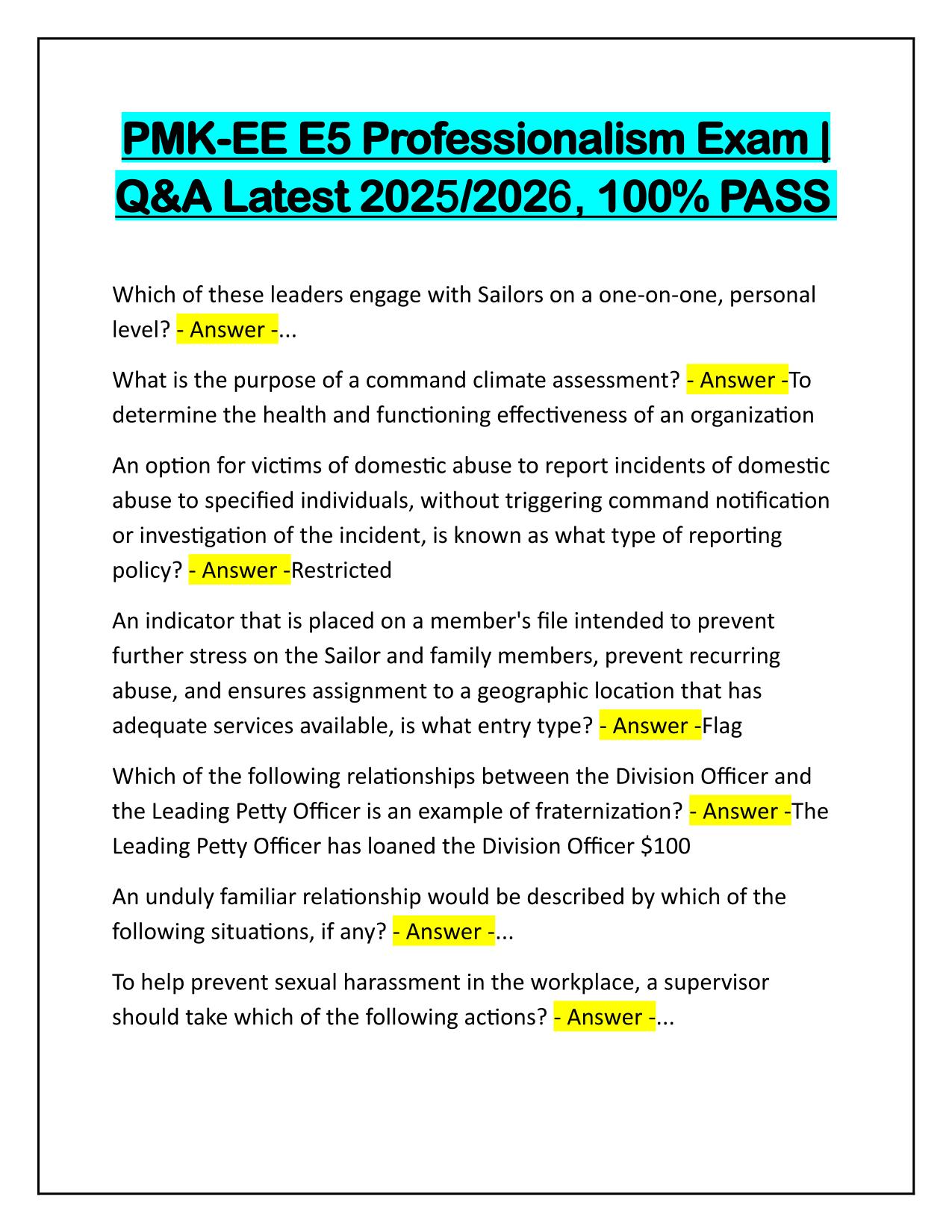PMK-EE E5 Professionalism Exam Q&A Latest Update 2025