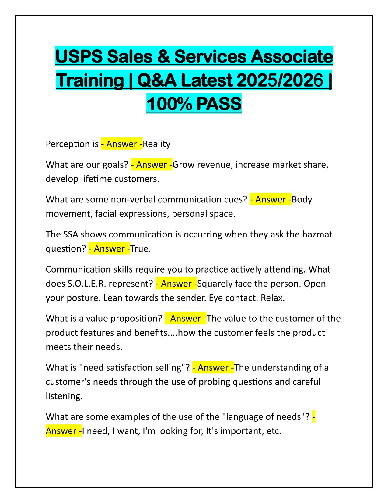 USPS Sales and Services Associate Training Q&A Latest Update