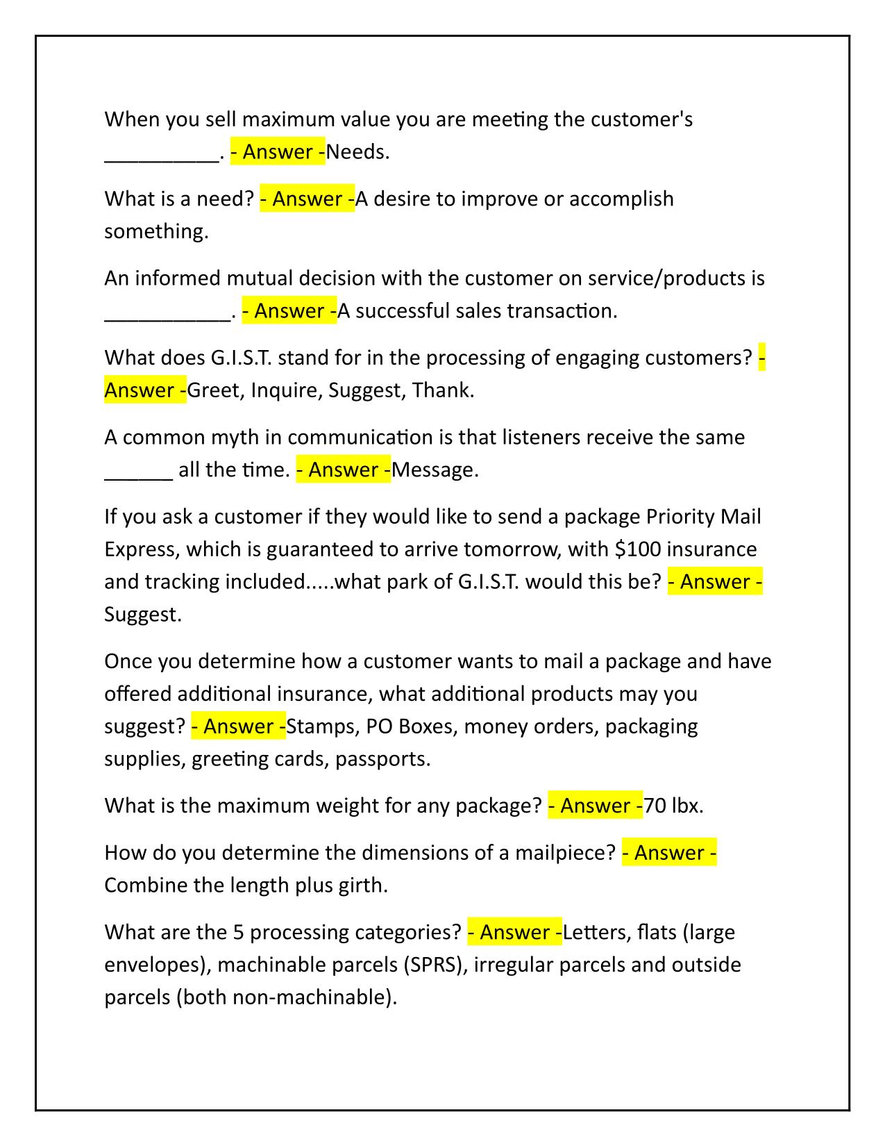 USPS Sales and Services Associate Training Q&A Latest Update