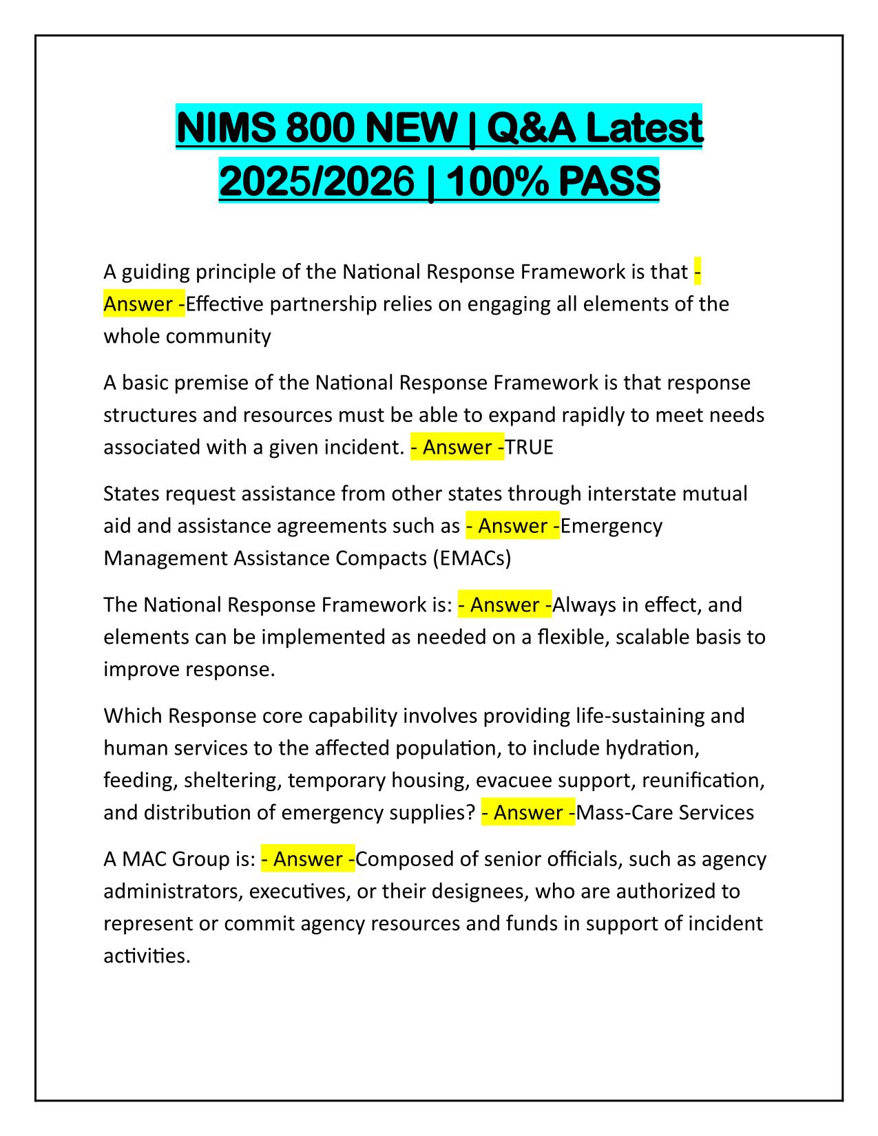 NIMS 800 NEW Q&A Latest Update 2025
