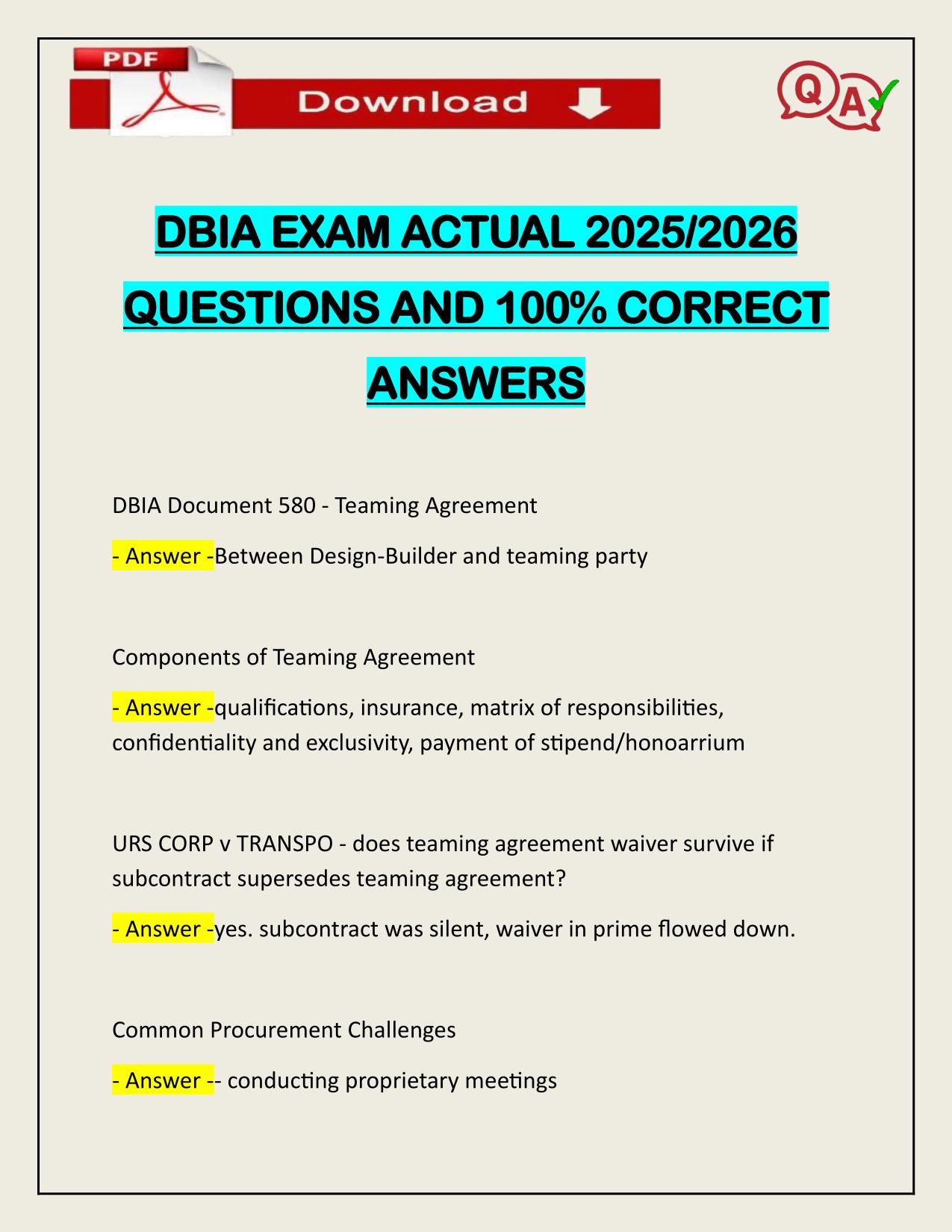 DBIA EXAM ACTUAL 2025/2026 CORRECTLY ANSWERED