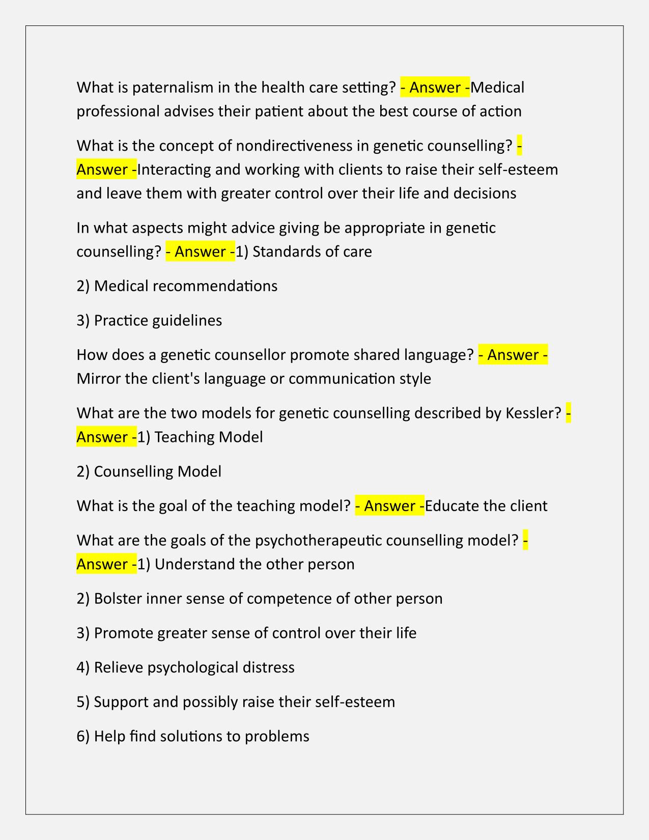 ABGC Boards–Psychosocial EXAM Correctly Answered