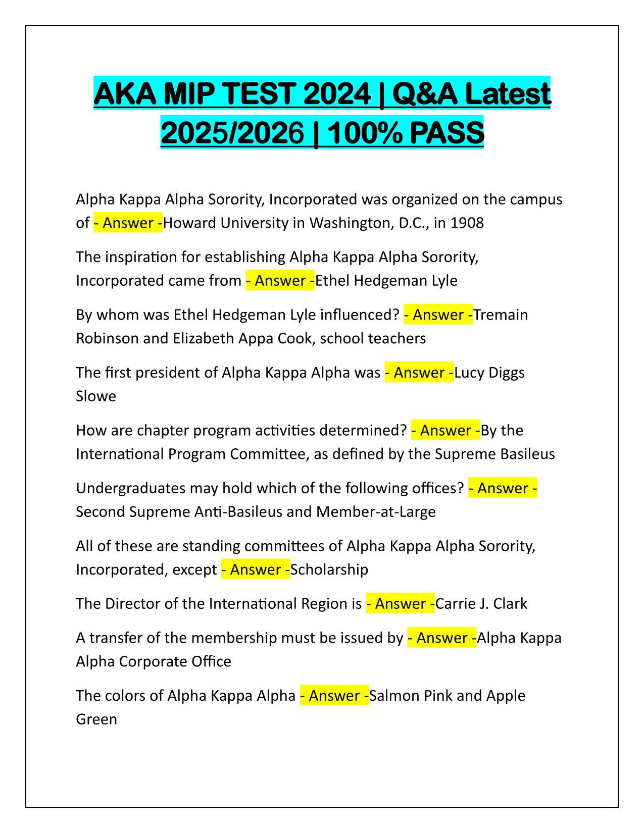 AKA MIP TEST 2025 Q&A Latest Update