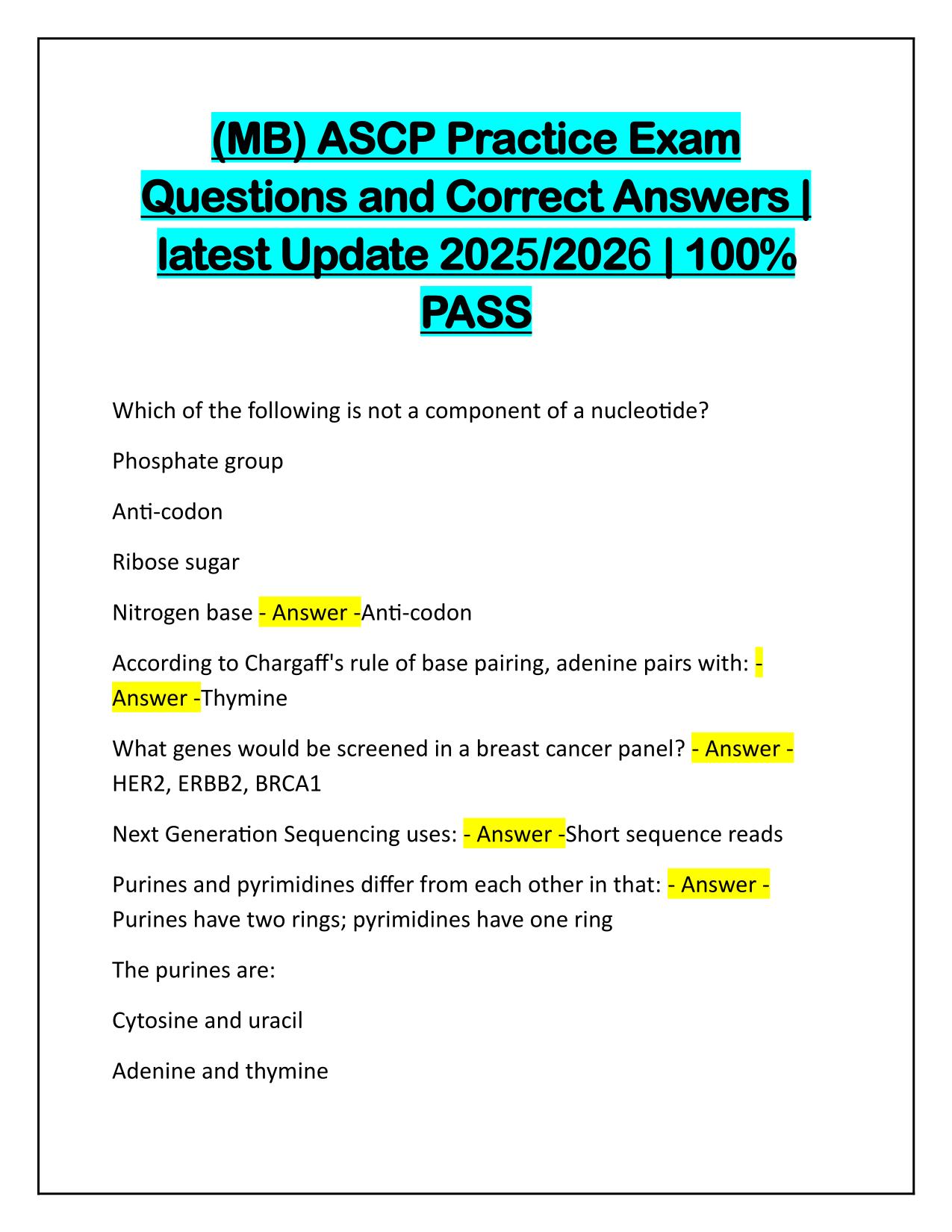 Molecular Biology (MB) ASCP Practice Exam Q&A Latest 100% PASS