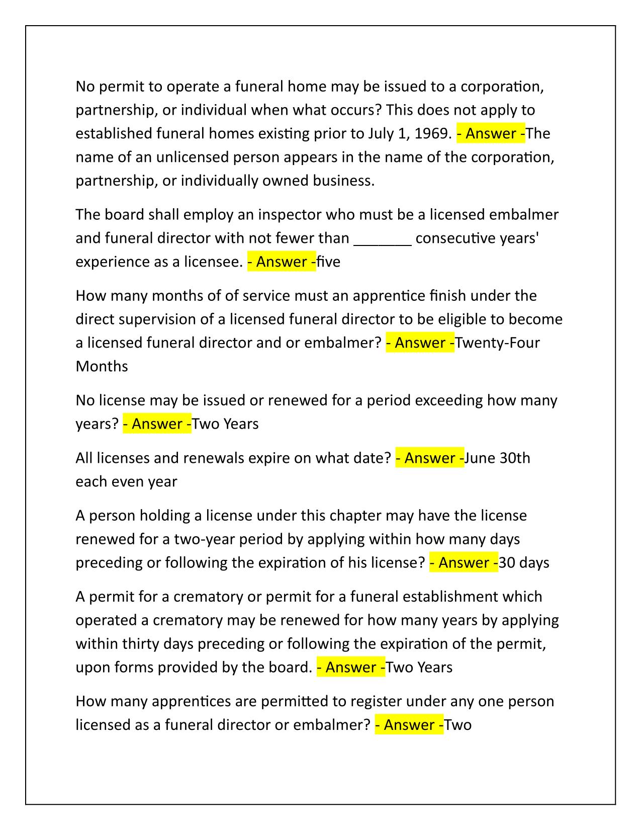 South Carolina Funeral Law Exam Correctly Answered Latest Update