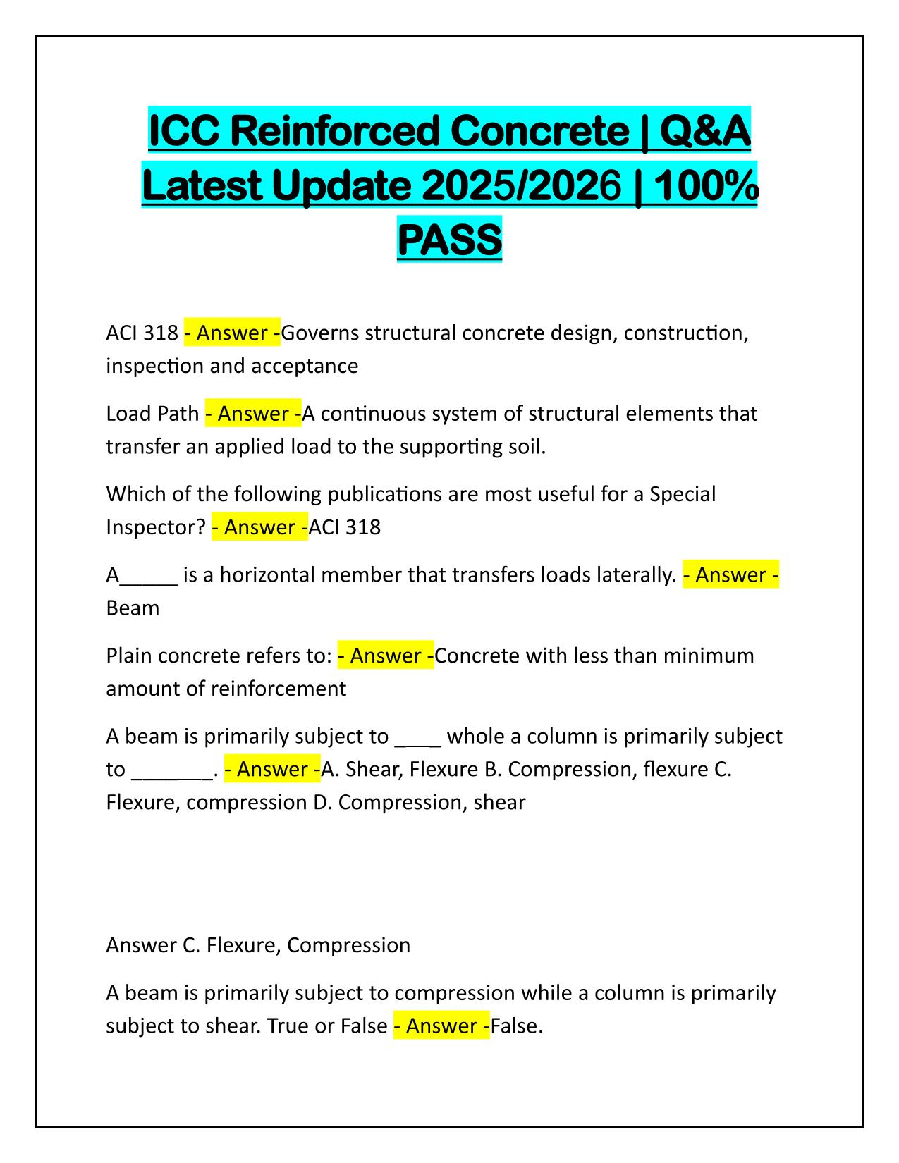 ICC Reinforced Concrete Q&A Latest Update 2025