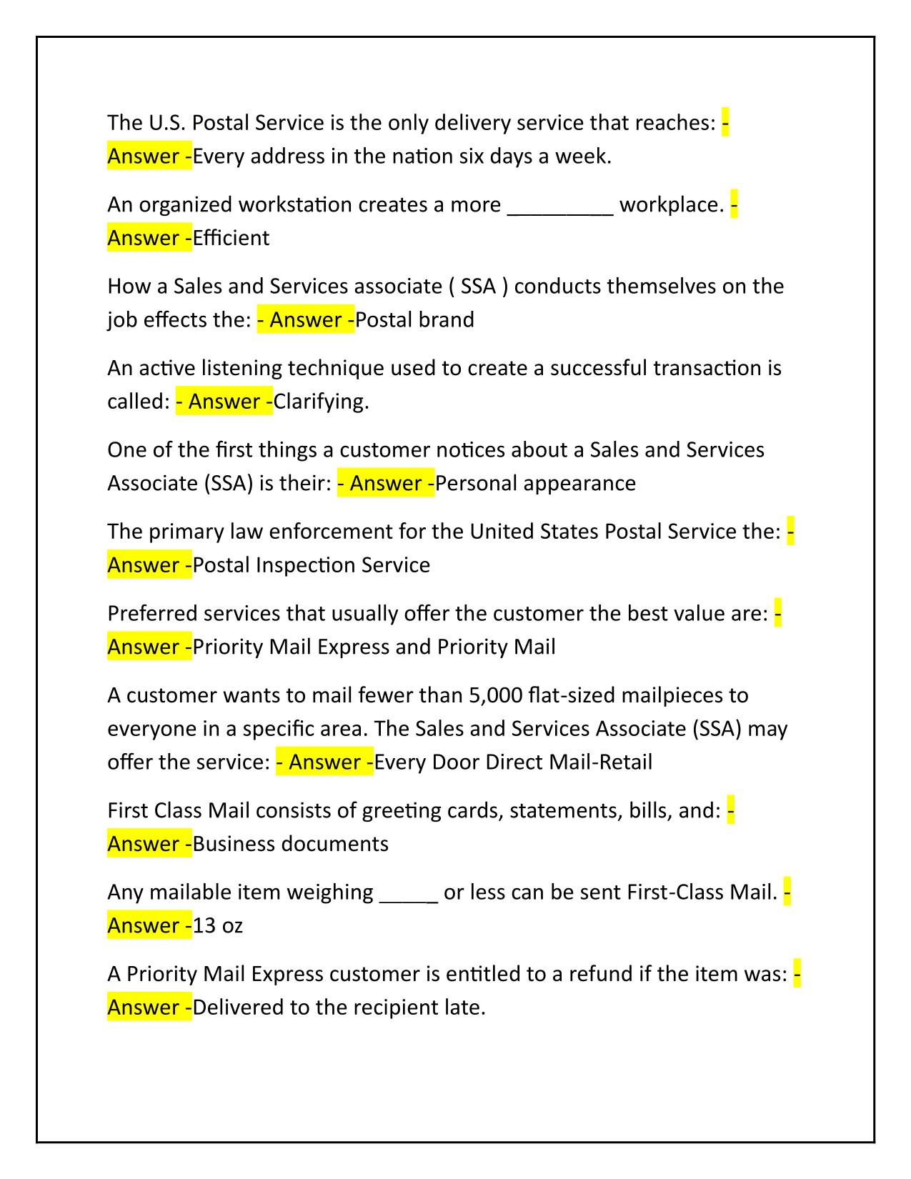 USPS SSA ACADEMY 421 EXAM Q&A Latest Update Graded A