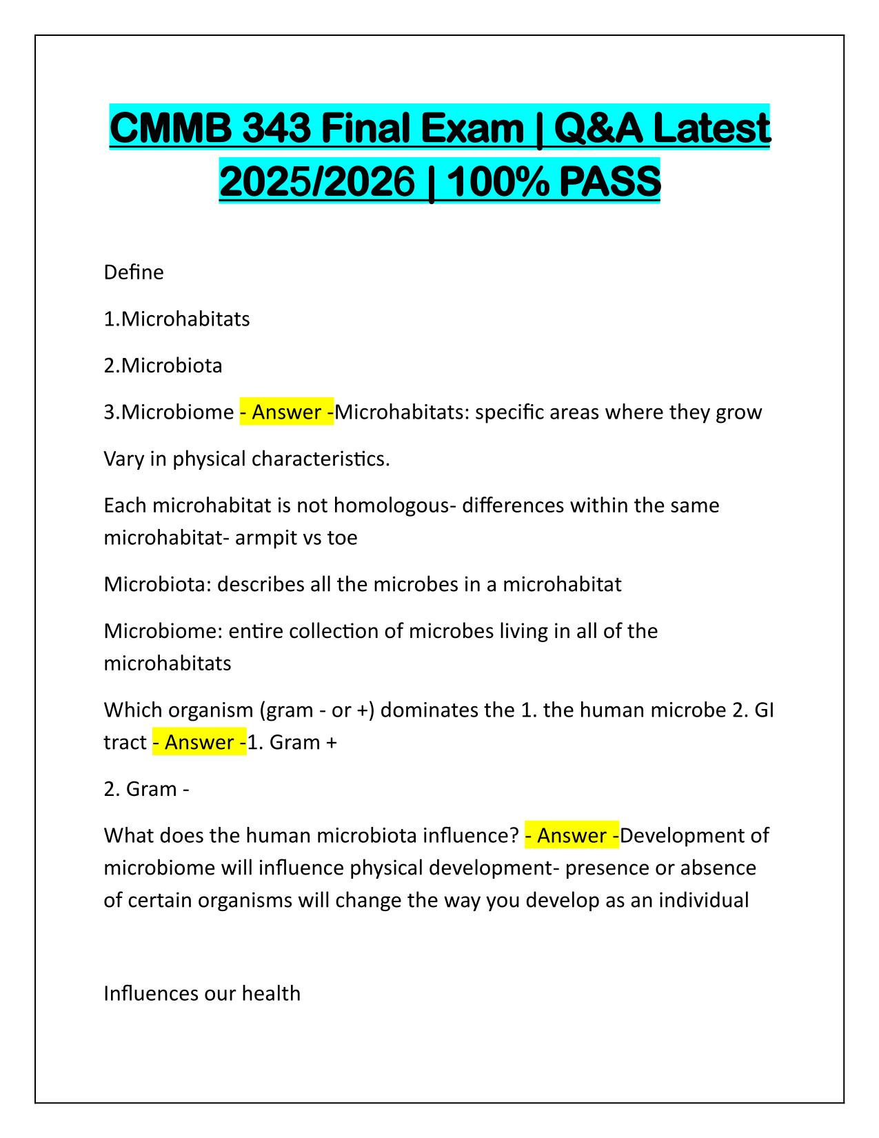 CMMB 343 Final Exam Q&A Latest Update 2025