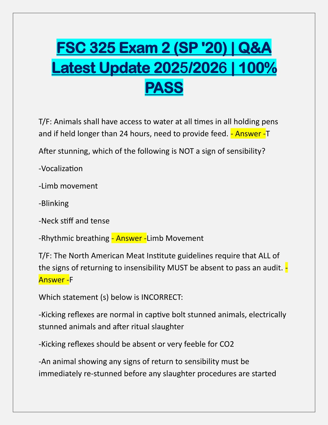 FSC 325 Exam 2 (SP 20) Q&A Latest Update