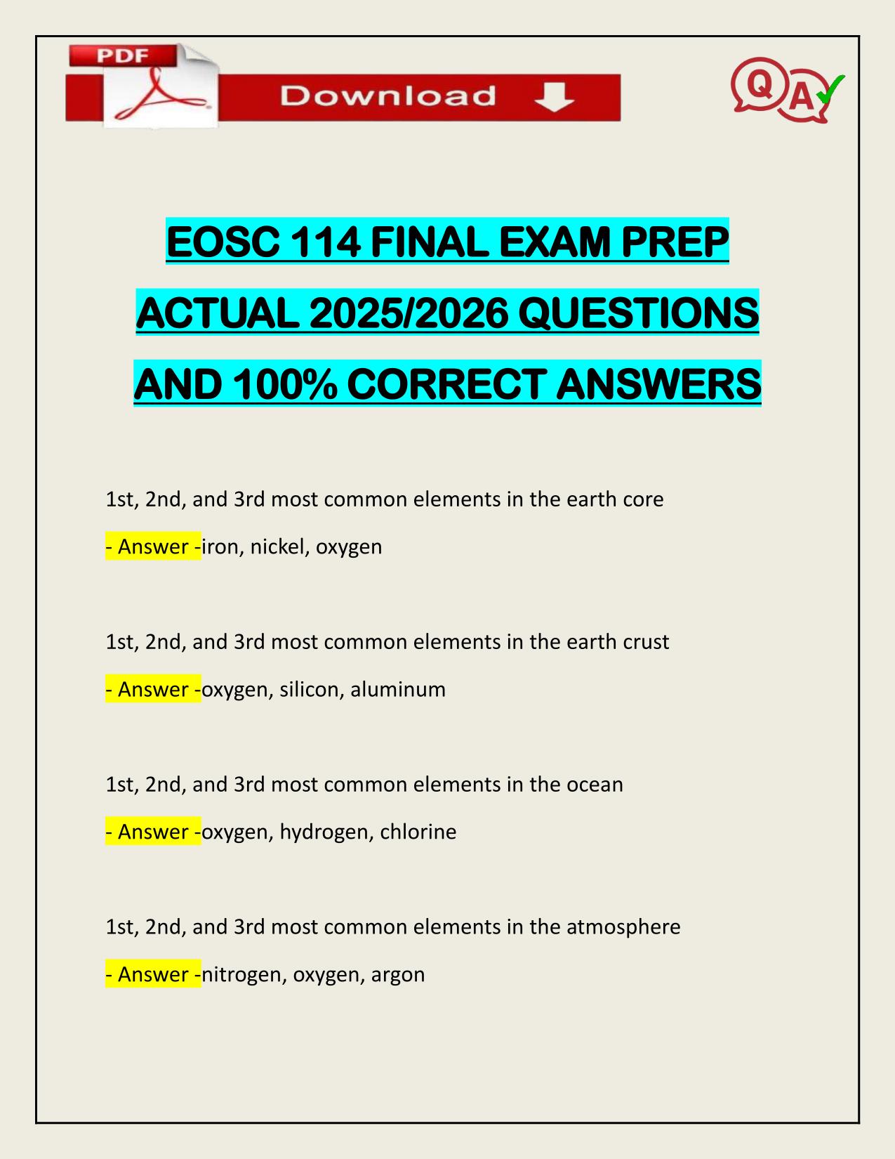 BUNDLE FOR EOSC 114, 210,110 EXAMS ACTUAL 2025/2026 