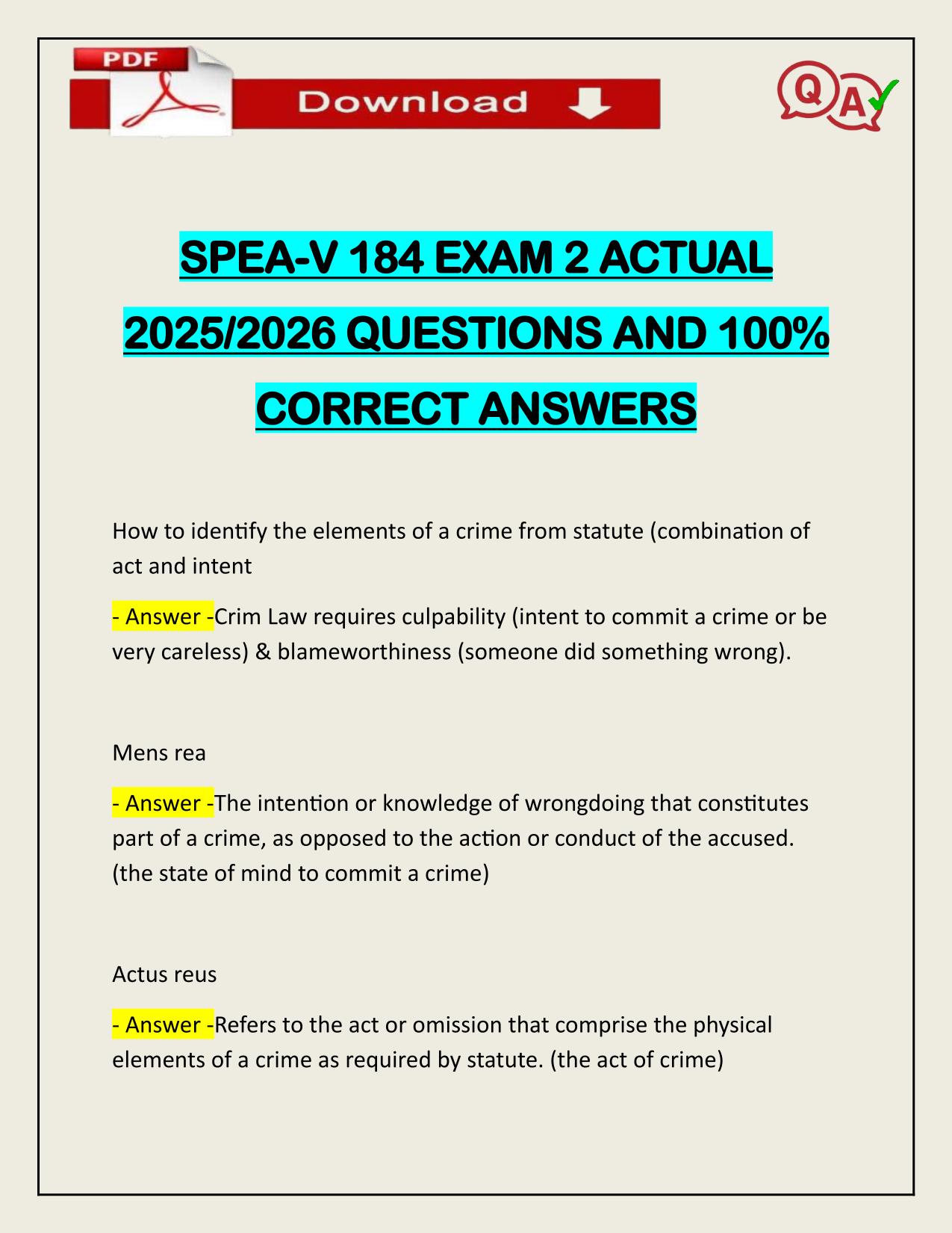 SPEA-V 184 EXAM 2 ACTUAL 2025/2026 WITH CORRECT ANSWERS