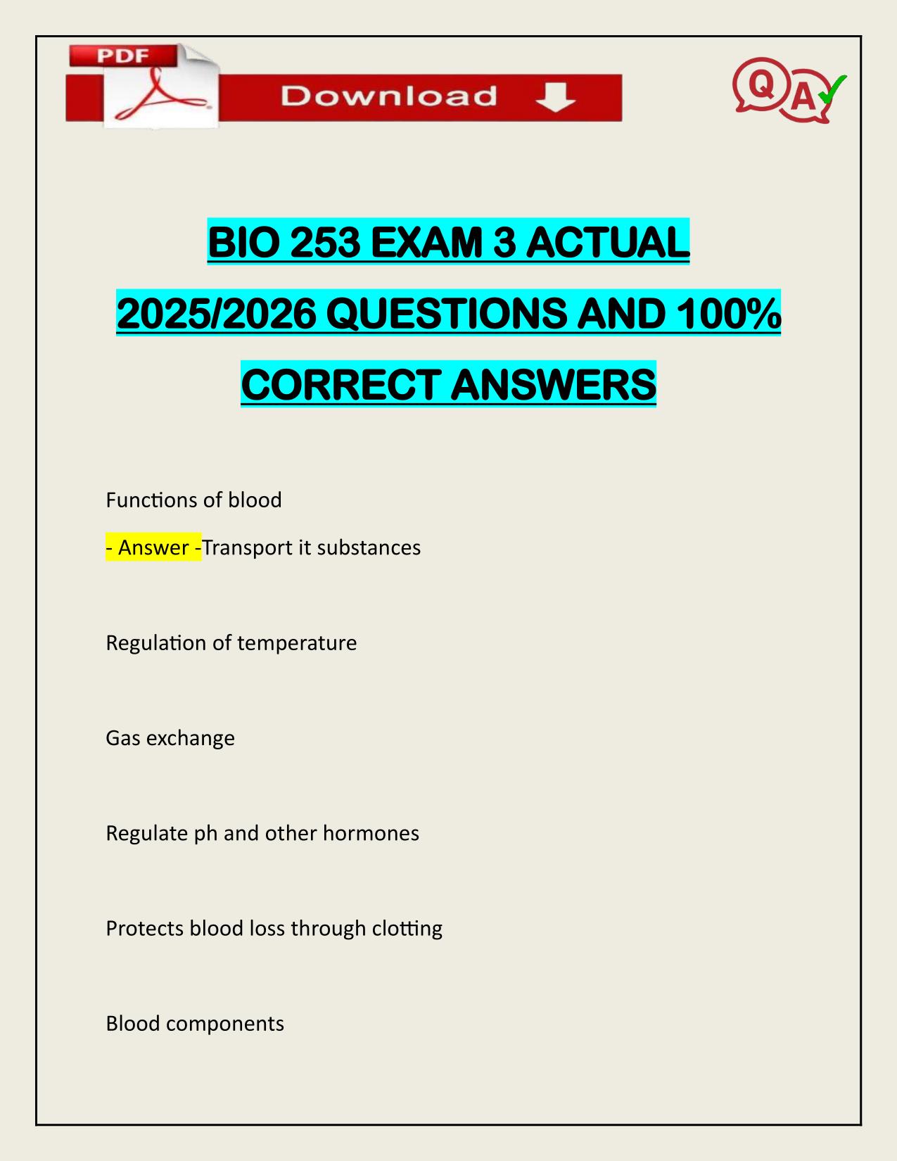 BUNDLE FOR BIO 253 EXAMS ACTUAL 2025/2026 UPDATE