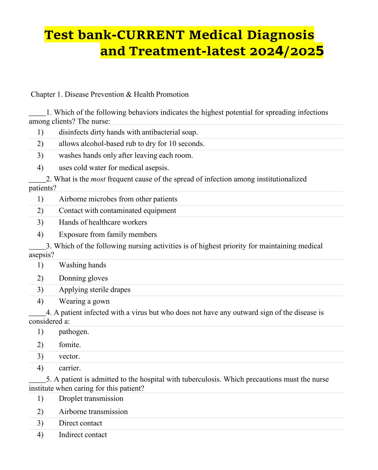 TEST BANK For Current Medical Diagnosis & Treatment 2025 Update 64th Ed By Maxine Papadakis All Chapters ISBN 9781266266232