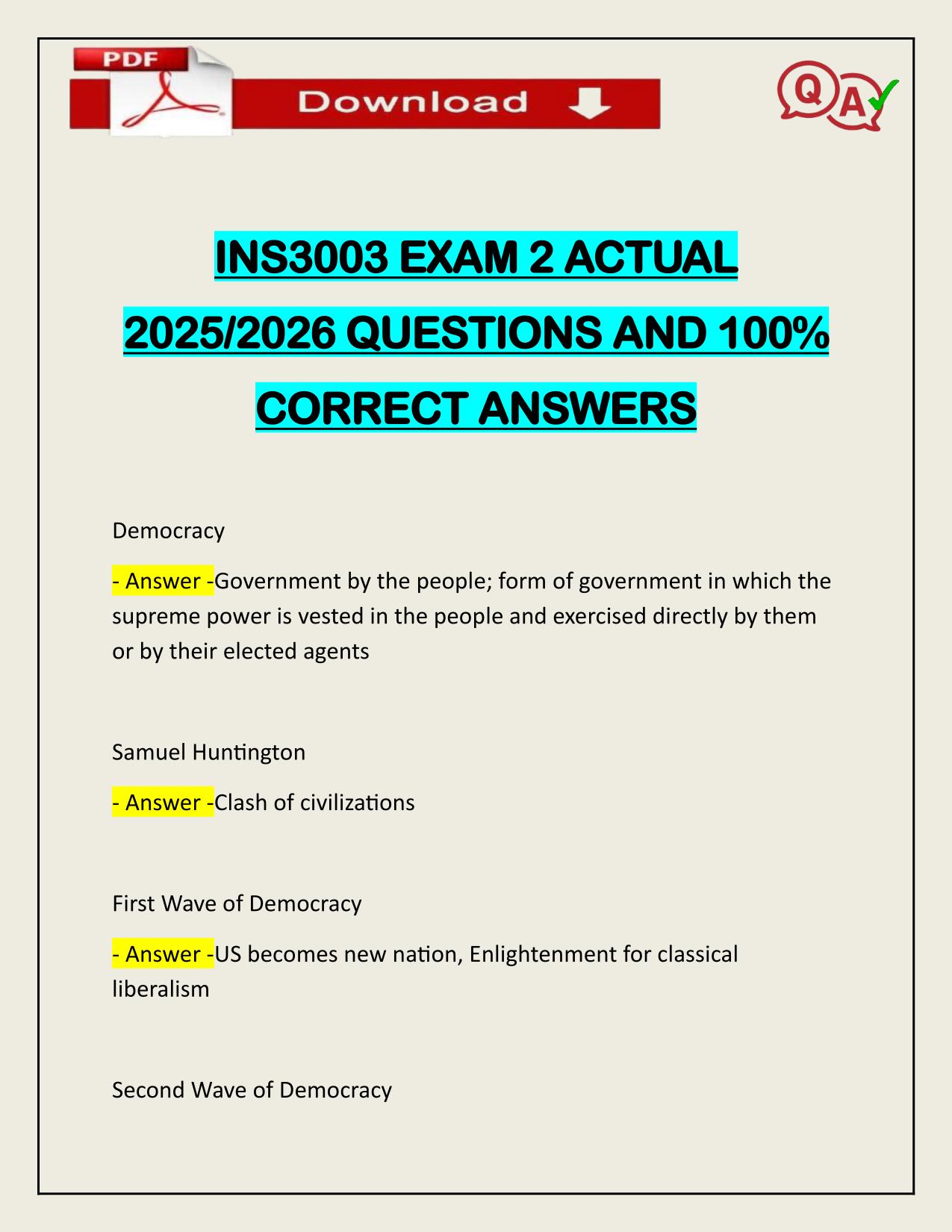 INS3003 EXAM 2 ACTUAL 2025/2026 QUESTIONS AND 100% CORRECT ANSWERS