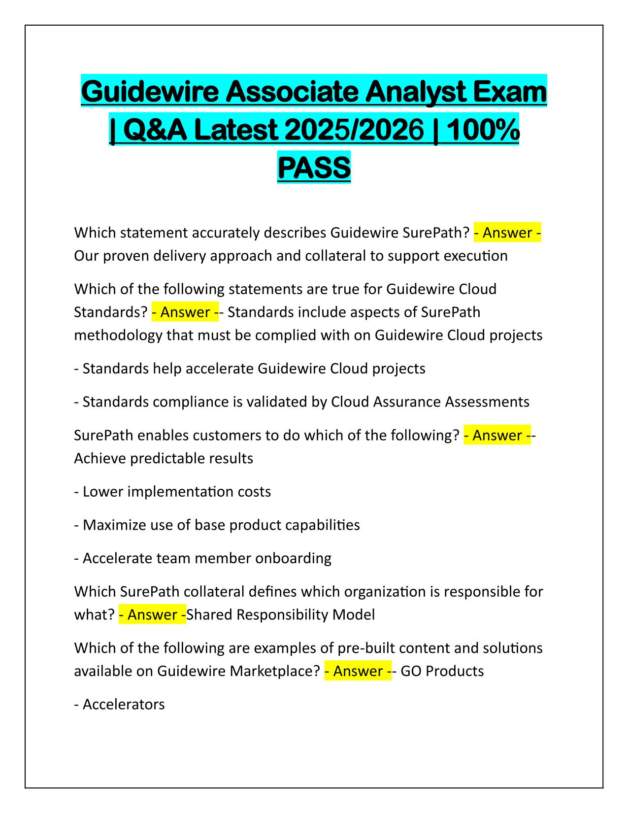 Guidewire Associate Analyst Exam Q&A Latest Update 2025/2026