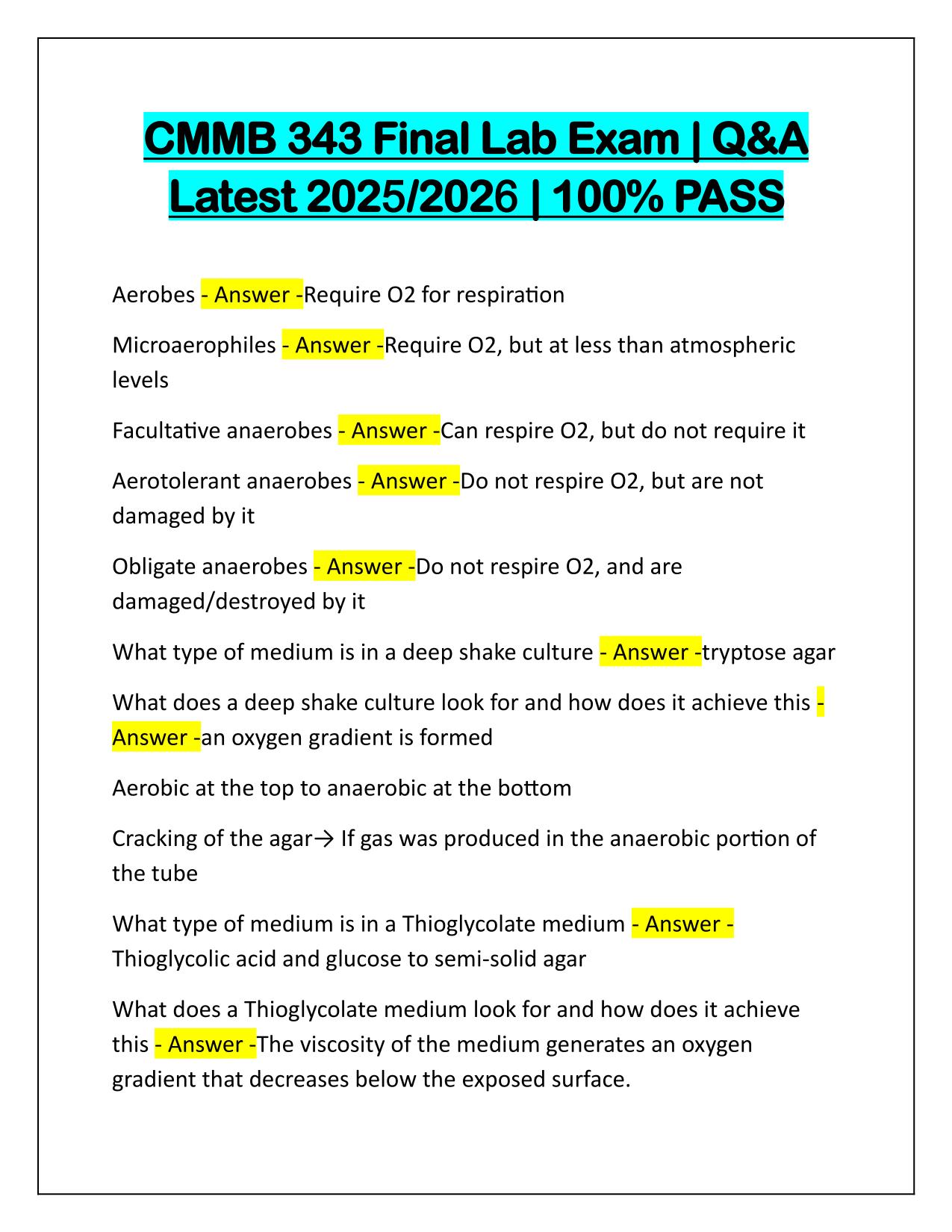 CMMB 343 Final Lab Exam Q&A Latest Update