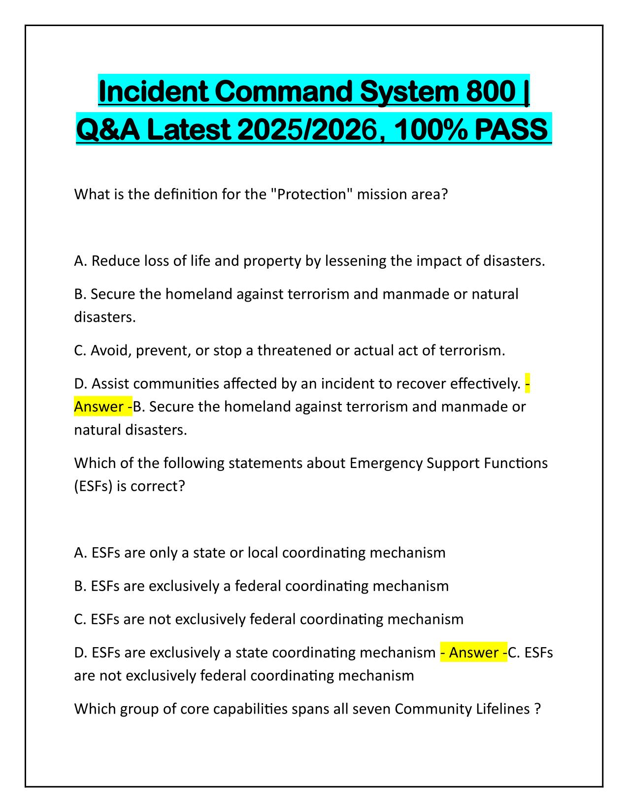 Incident Command System 800 Q&A Latest Update 2025