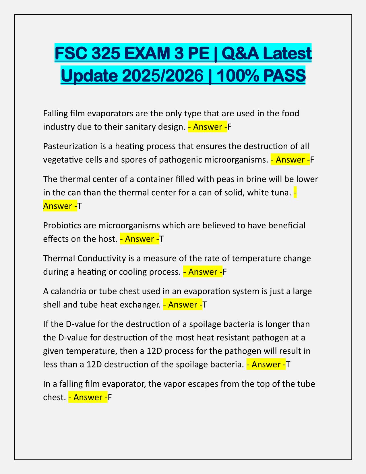 FSC 325 EXAM 3 PE Correctly Answered Latest Update