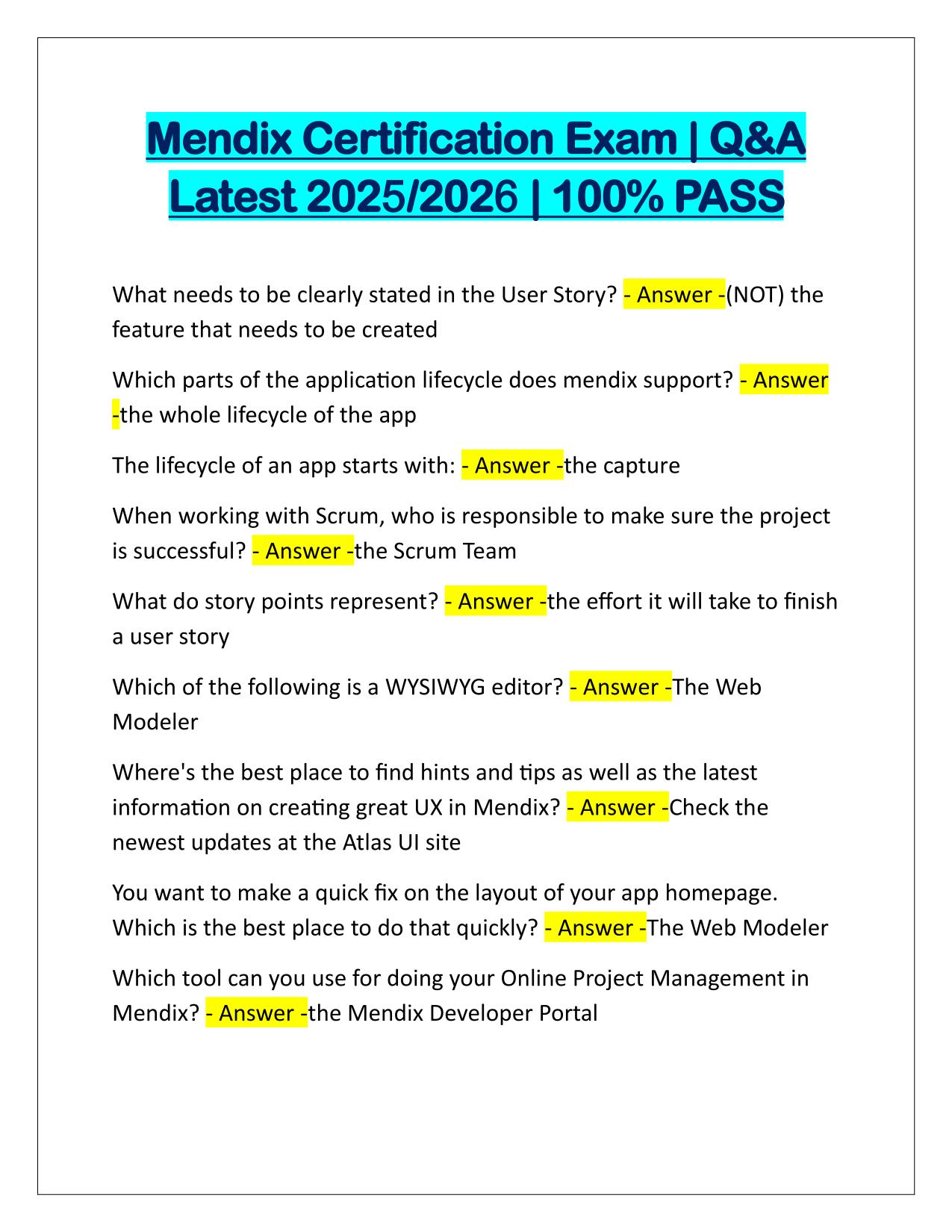Mendix Certification Exam Questions and Correct Answers Latest