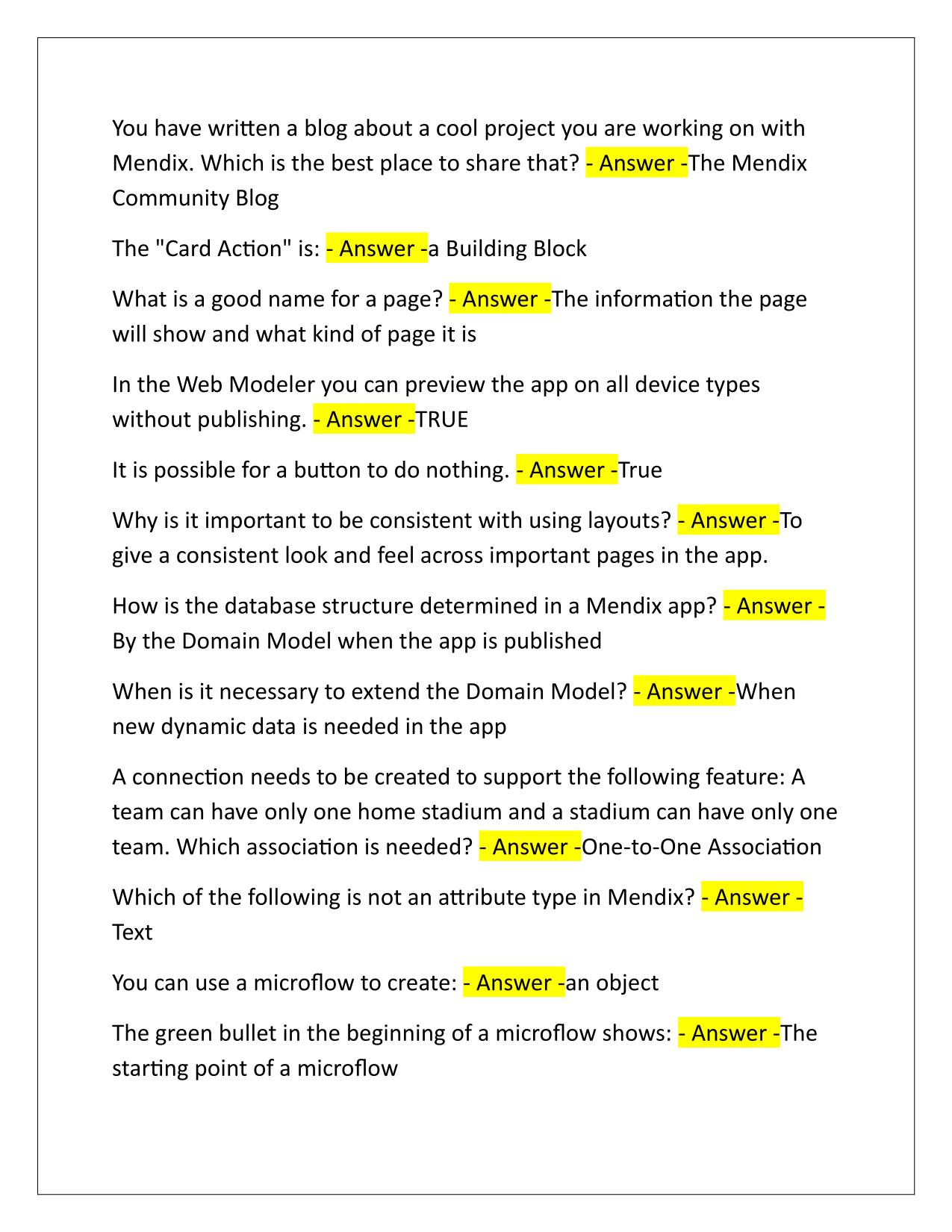 Mendix Certification Exam Questions and Correct Answers Latest
