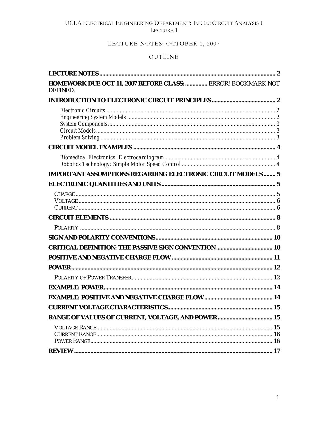 UCLA ELECTRICAL ENGINEERING DEPARTMENT: EE 10: CIRCUIT ANALYSIS 1 LECTURE 1