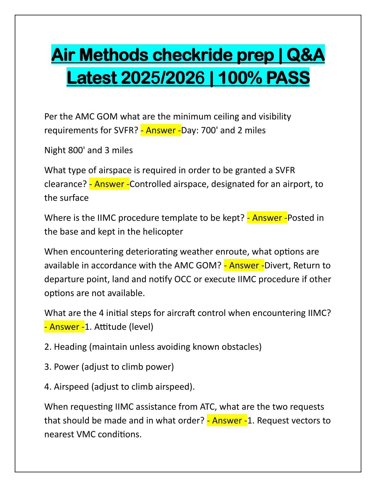 Air Methods checkride prep Q&A Latest Update