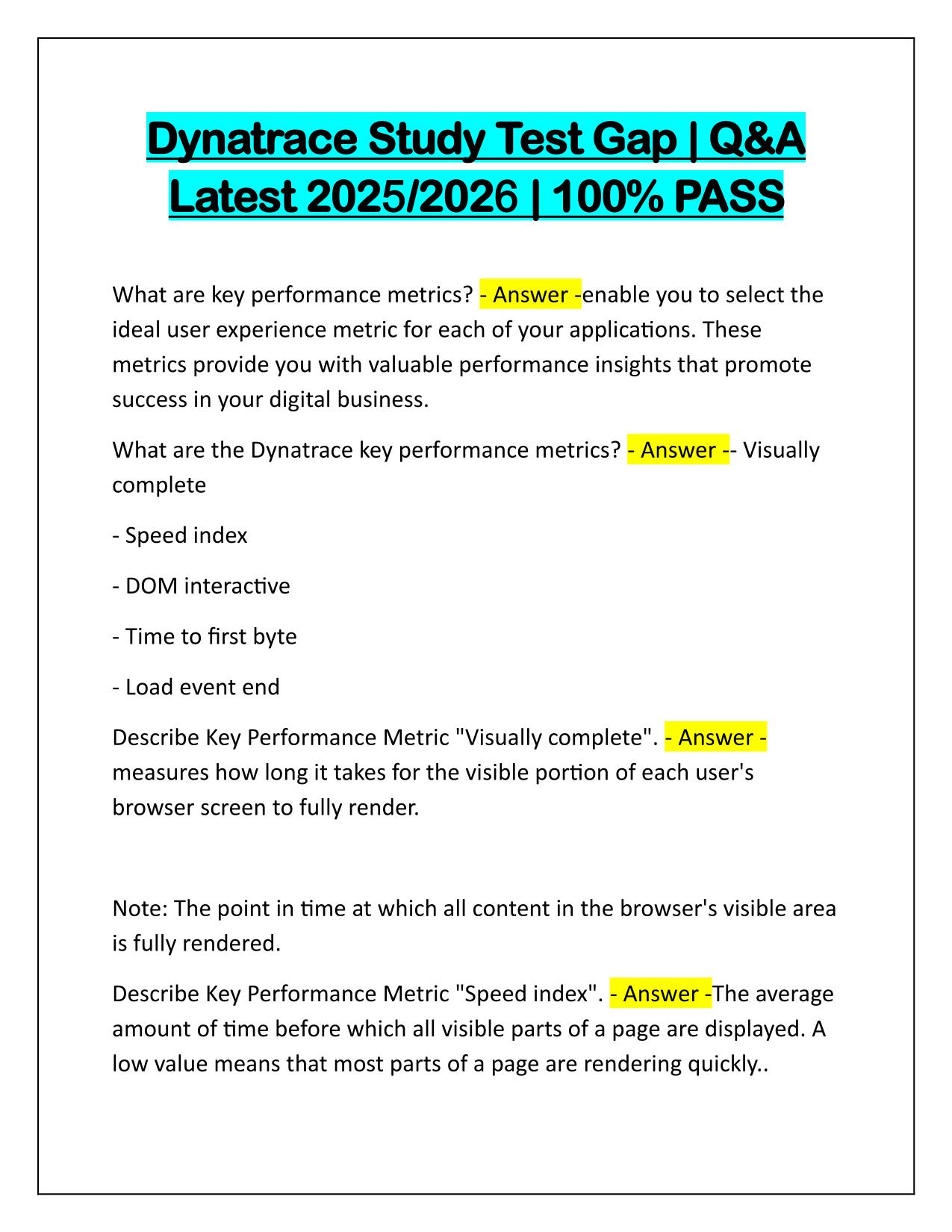 Dynatrace Study Test Gap Q&A Latest Update 2025