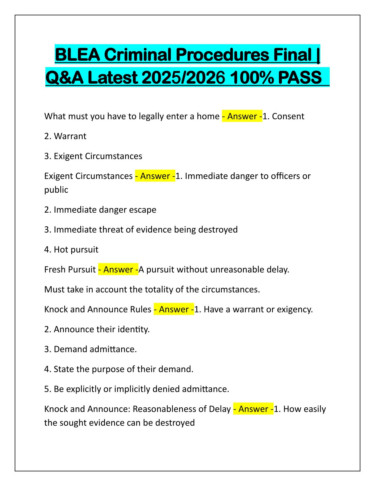 BLEA Criminal Procedures Final Q&A Latest Update