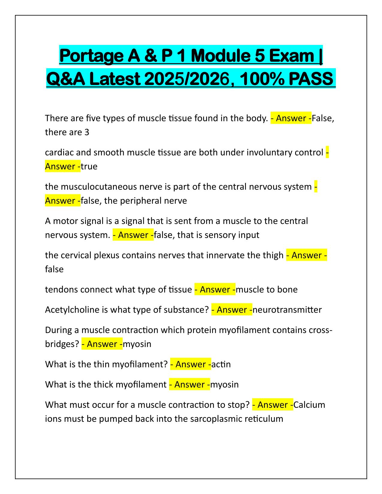 Portage A&P 1 Module 5 Exam Q&A Latest Update