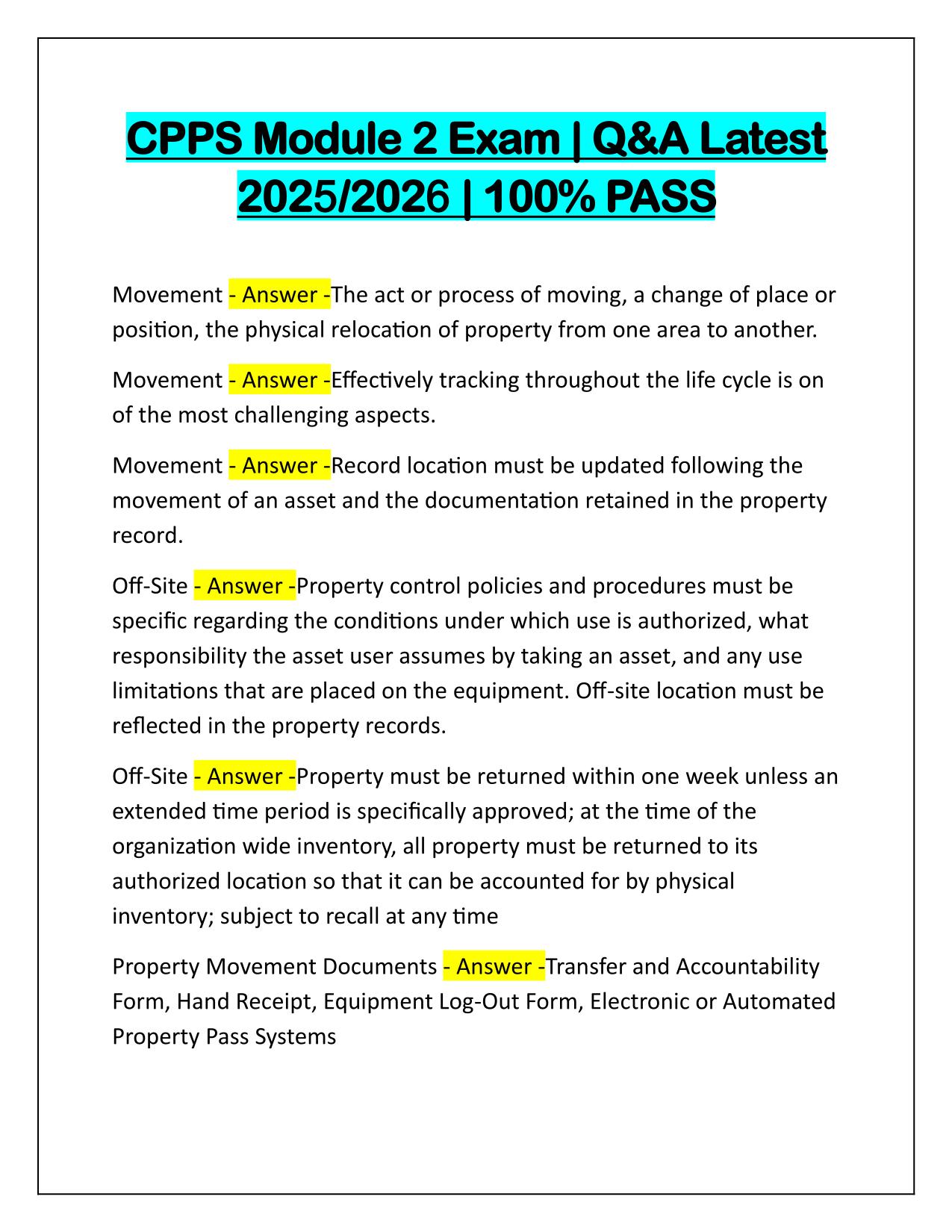 CPPS Module 2 Exam Q&A Latest