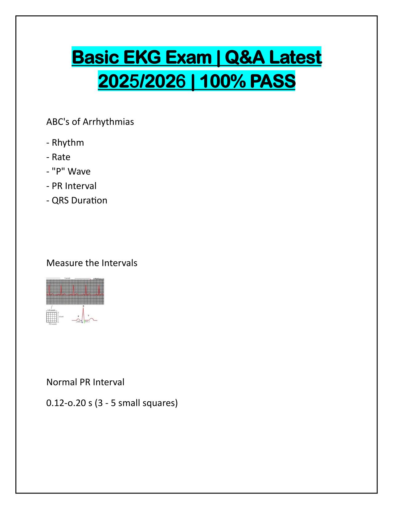 Basic EKG Exam Q&A Latest Update with Verified Answers