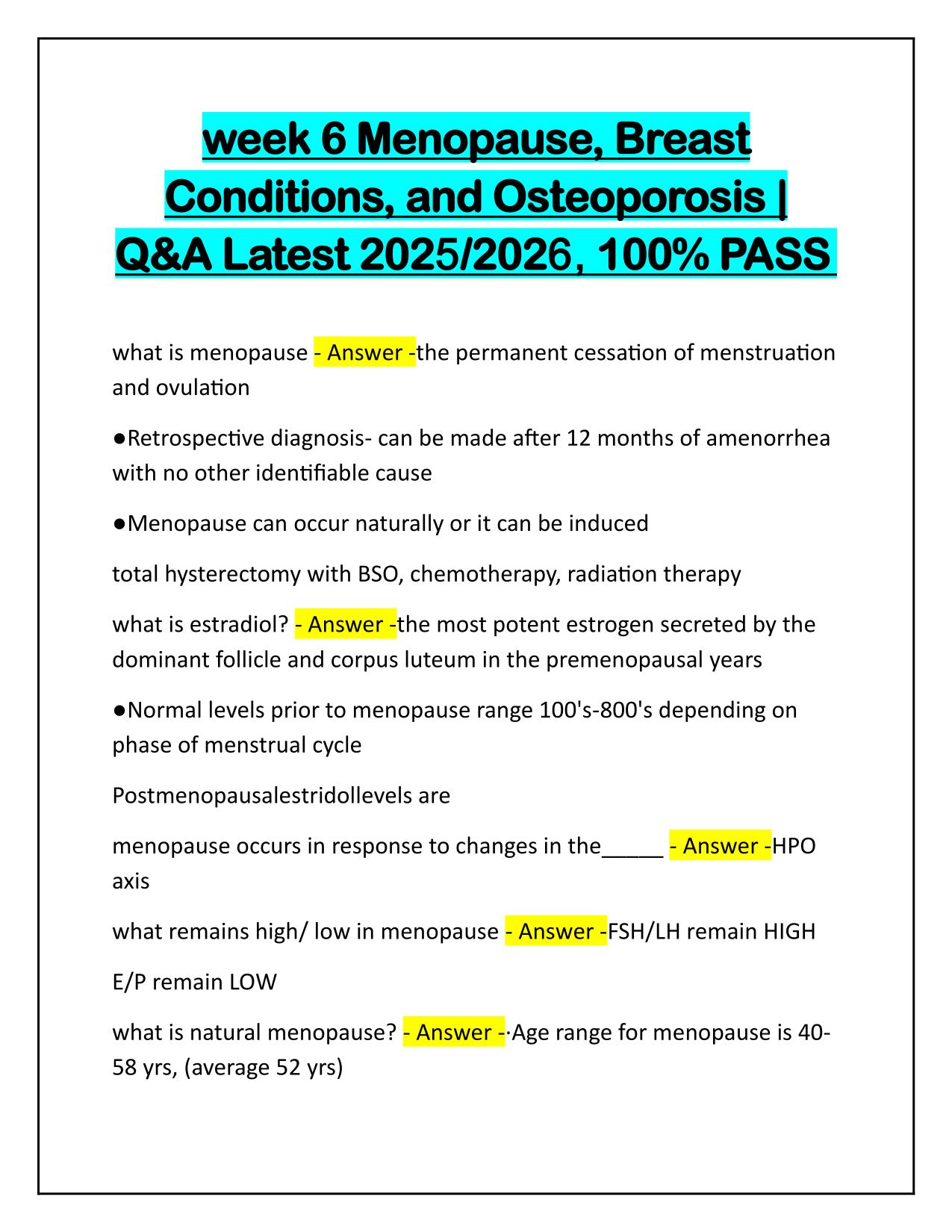 Week 6 Menopause, Breast Conditions and Osteoporosis Q&A Latest Update 2025-2026