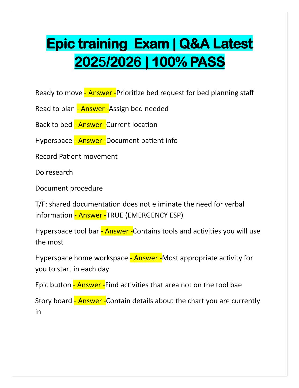 Epic training Exam Correctly Answered Latest Update