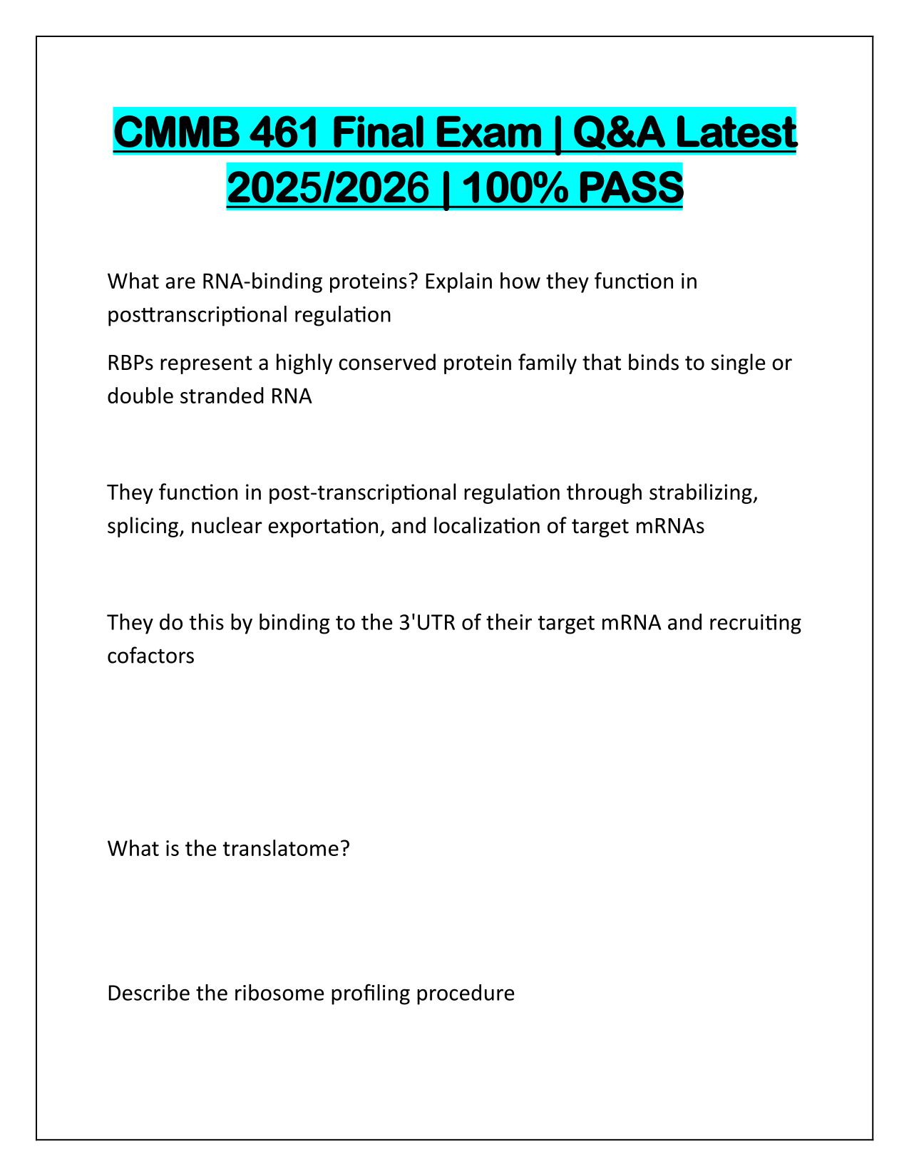CMMB 461 Final Exam Correctly Answered Latest Update