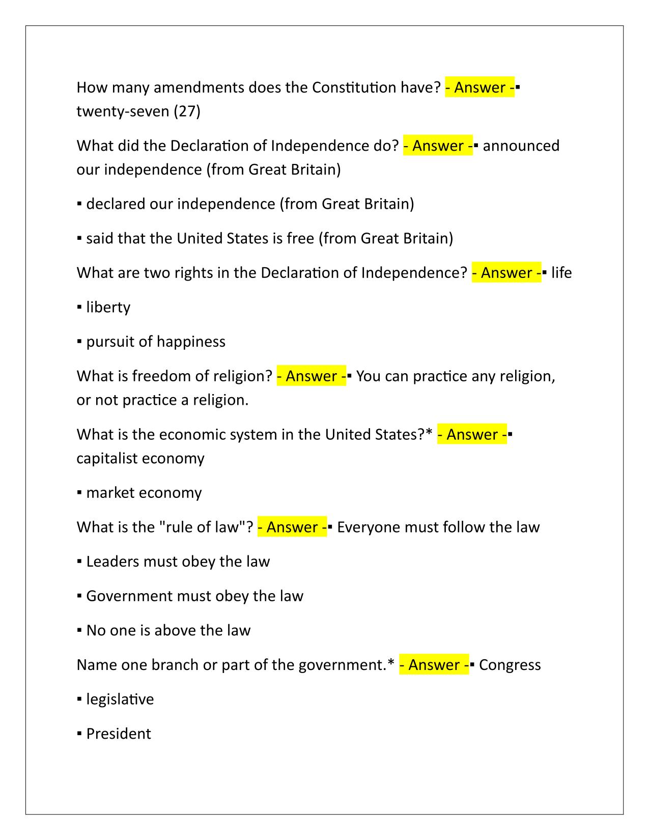 Florida Civic Literacy Test Q&A Latest Update