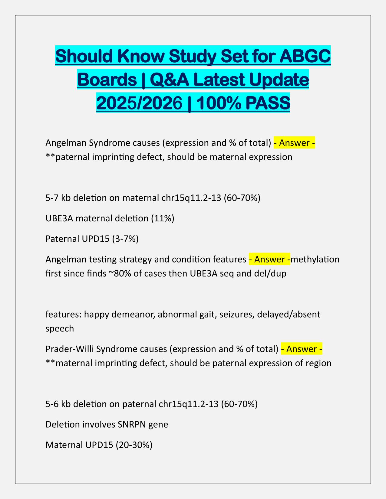 Should Know Study Set for ABGC Boards Q&A Latest Update