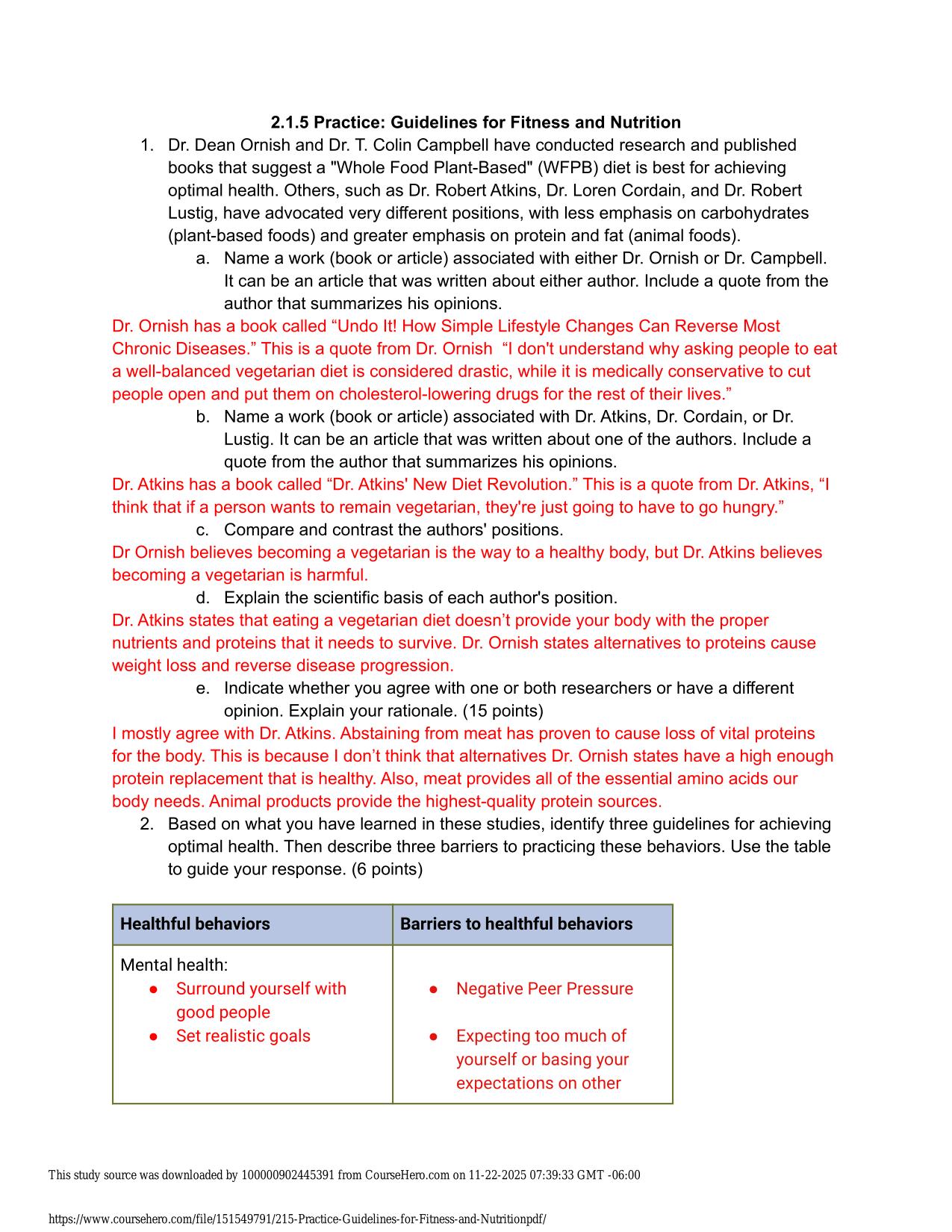 2.1.5 Practice: Guidelines for Fitness and Nutrition