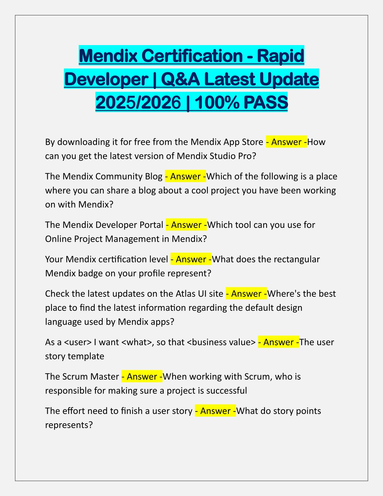 Mendix Certification-Rapid Developer TEST Q&A Latest Update