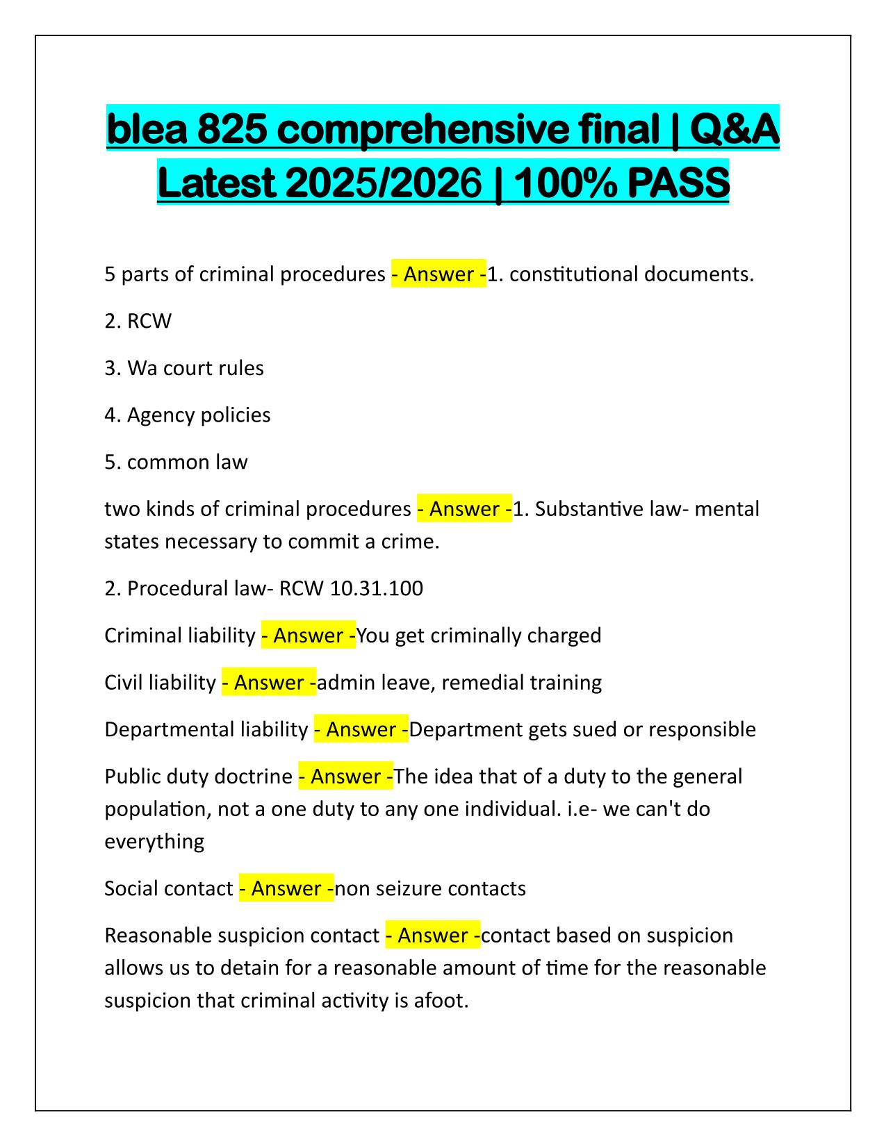blea 825 comprehensive final Q&A Latest Update