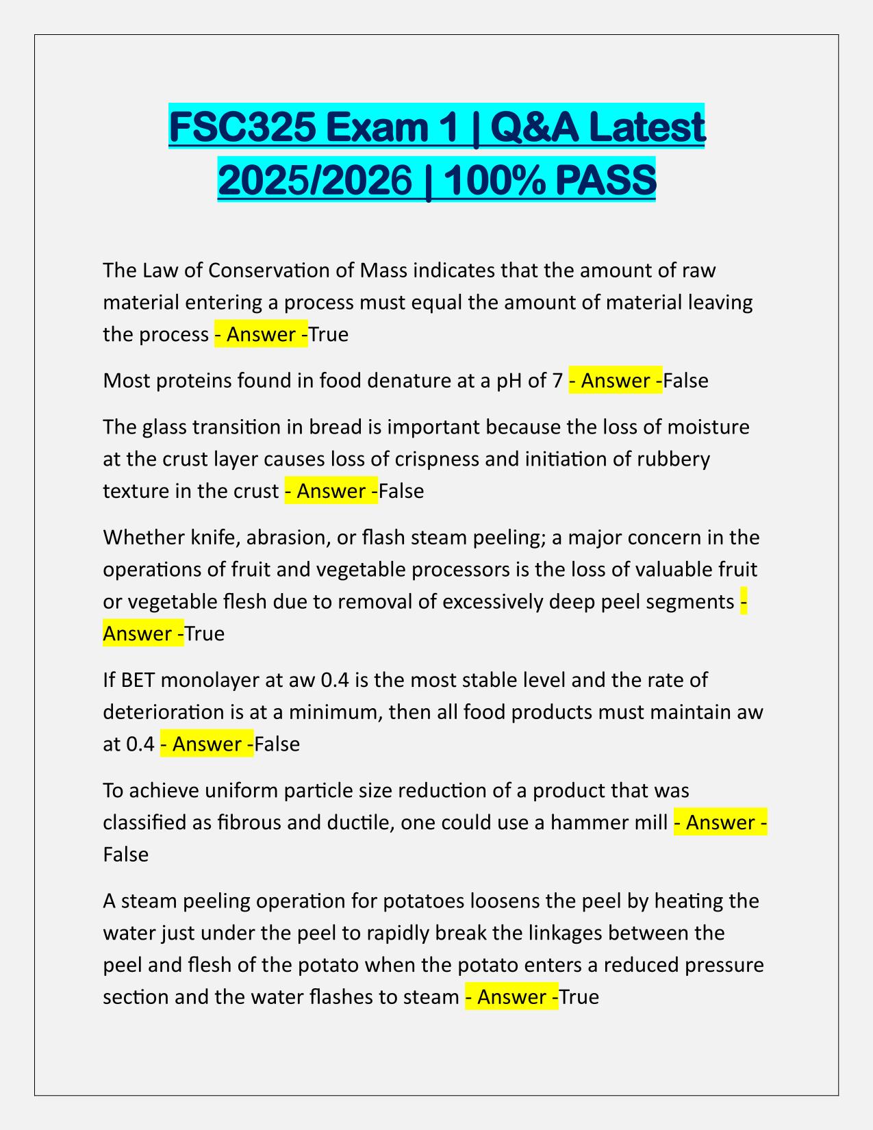 FSC325 Exam 1 Questions and Verified Answers Latest Update
