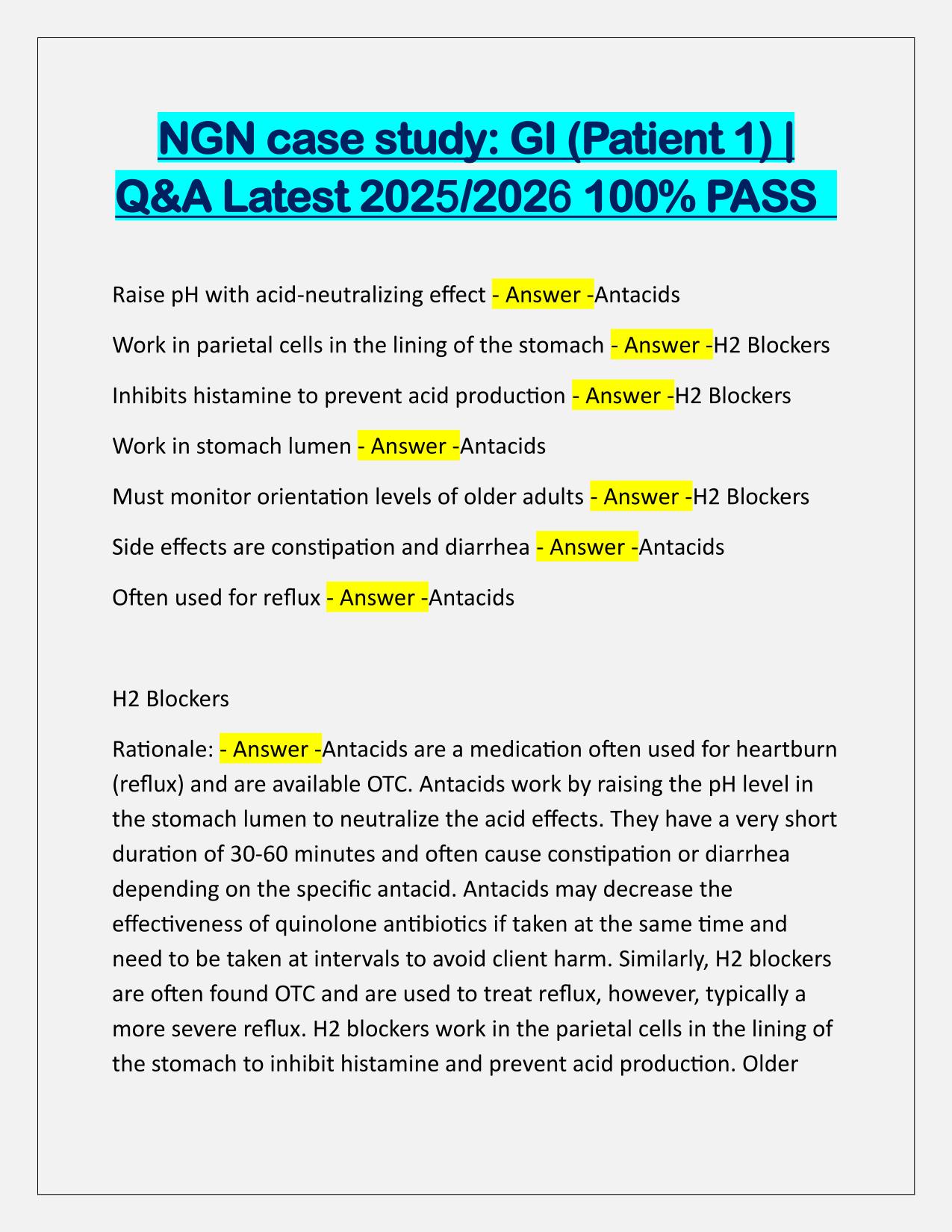 NGN case study GI (Patient 1) Q&A Latest Update