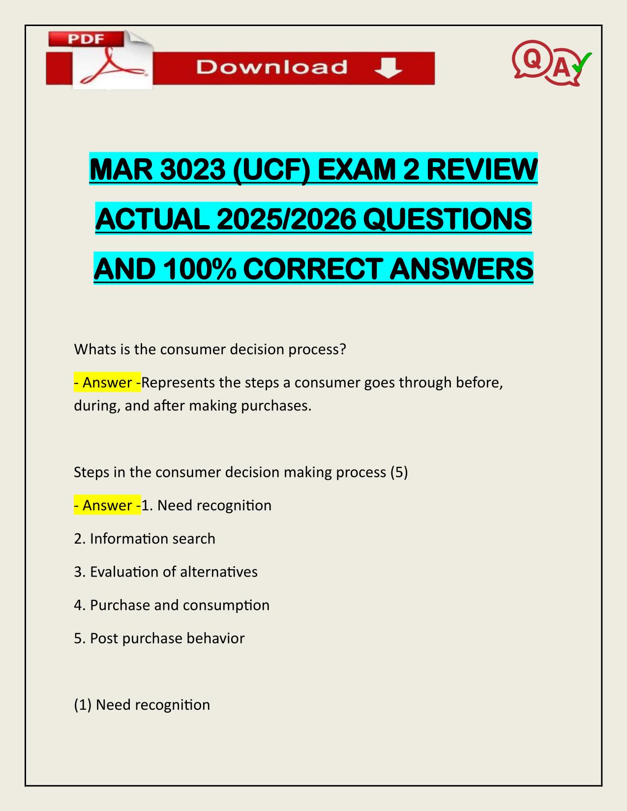 MAR 3023 (UCF) EXAM 2 REVIEW ACTUAL 2025/2026 CORRECTLY ANSWERED