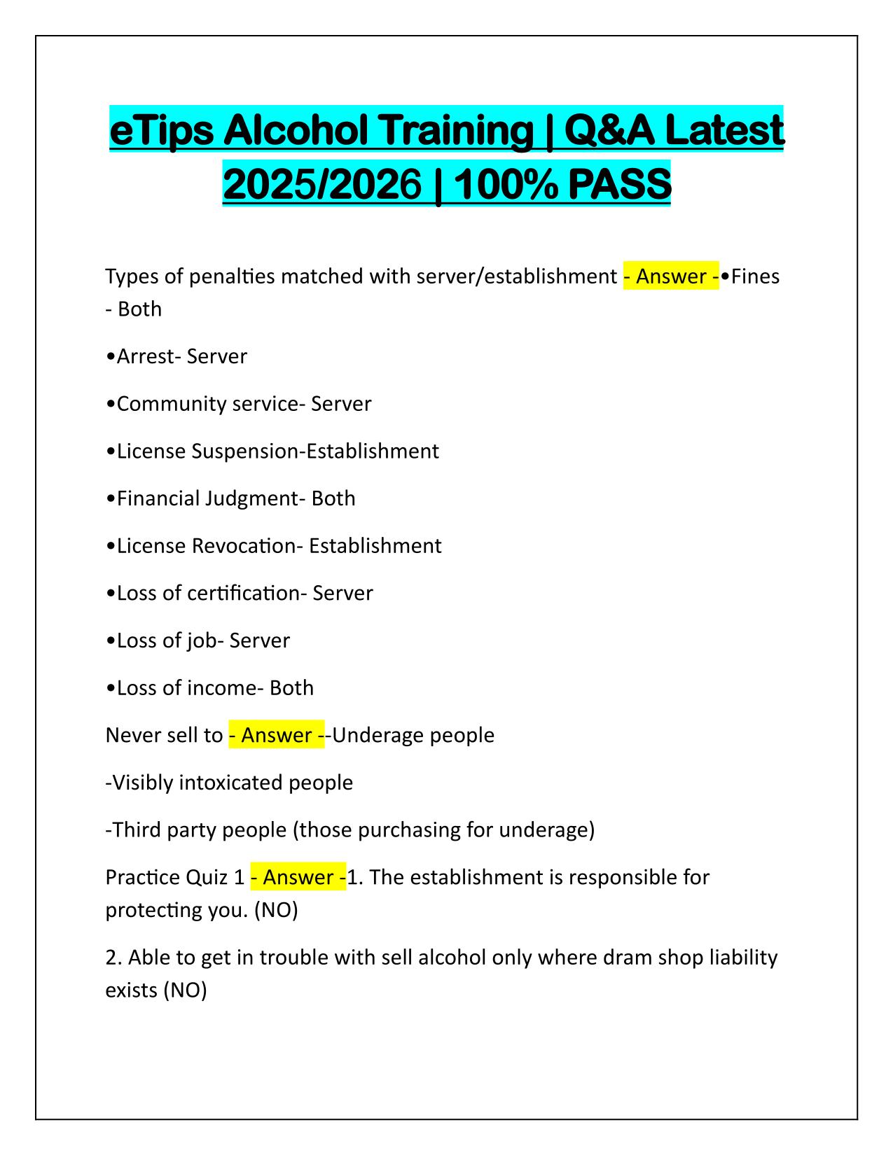 eTips Alcohol Training Q&A Latest Update