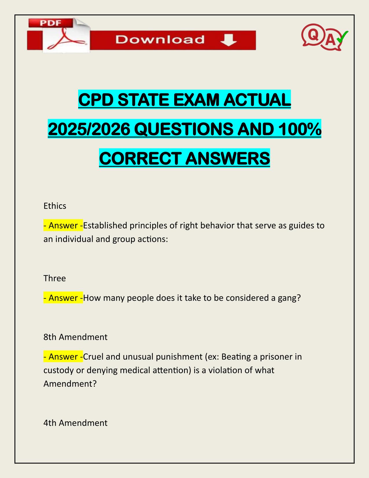 CPD STATE EXAM ACTUAL 2025/2026 CORRECTLY ANSWERED