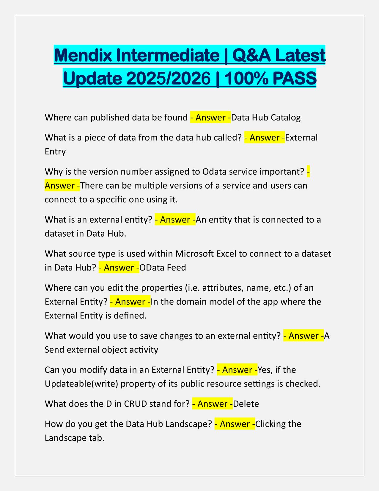 Mendix Intermediate EXAM Q&A Latest Update