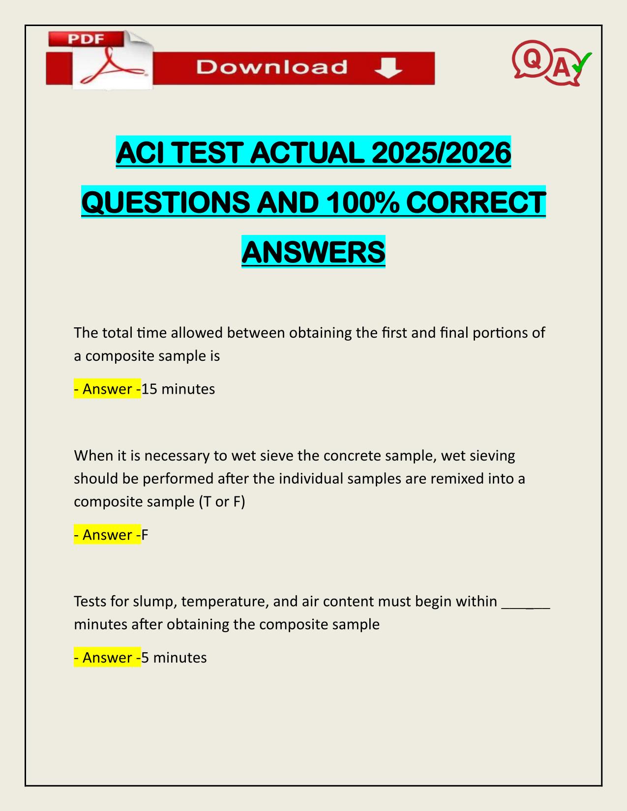 ACI TEST ACTUAL 2025/2026 Q&A 100% PASS