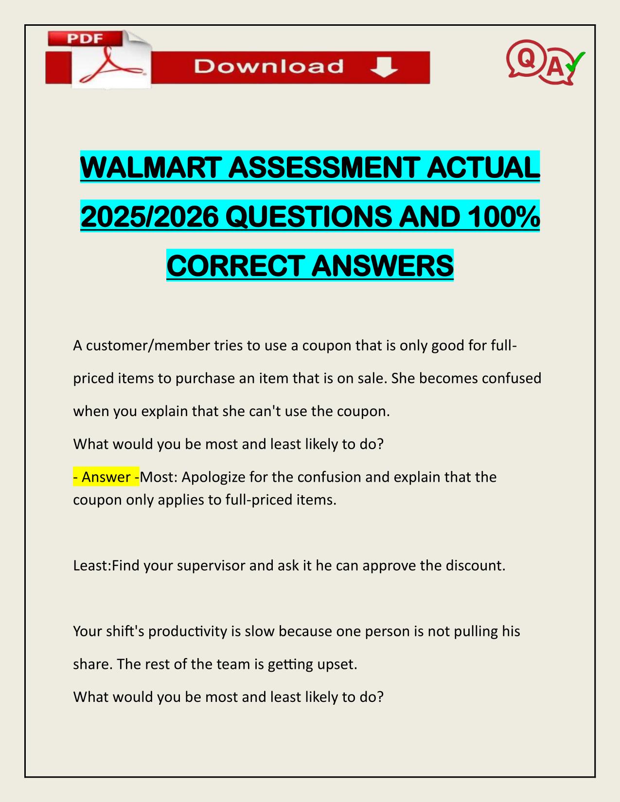 WALMART ASSESSMENT ACTUAL 2025/2026 WITH VERIFIED ANSWERS